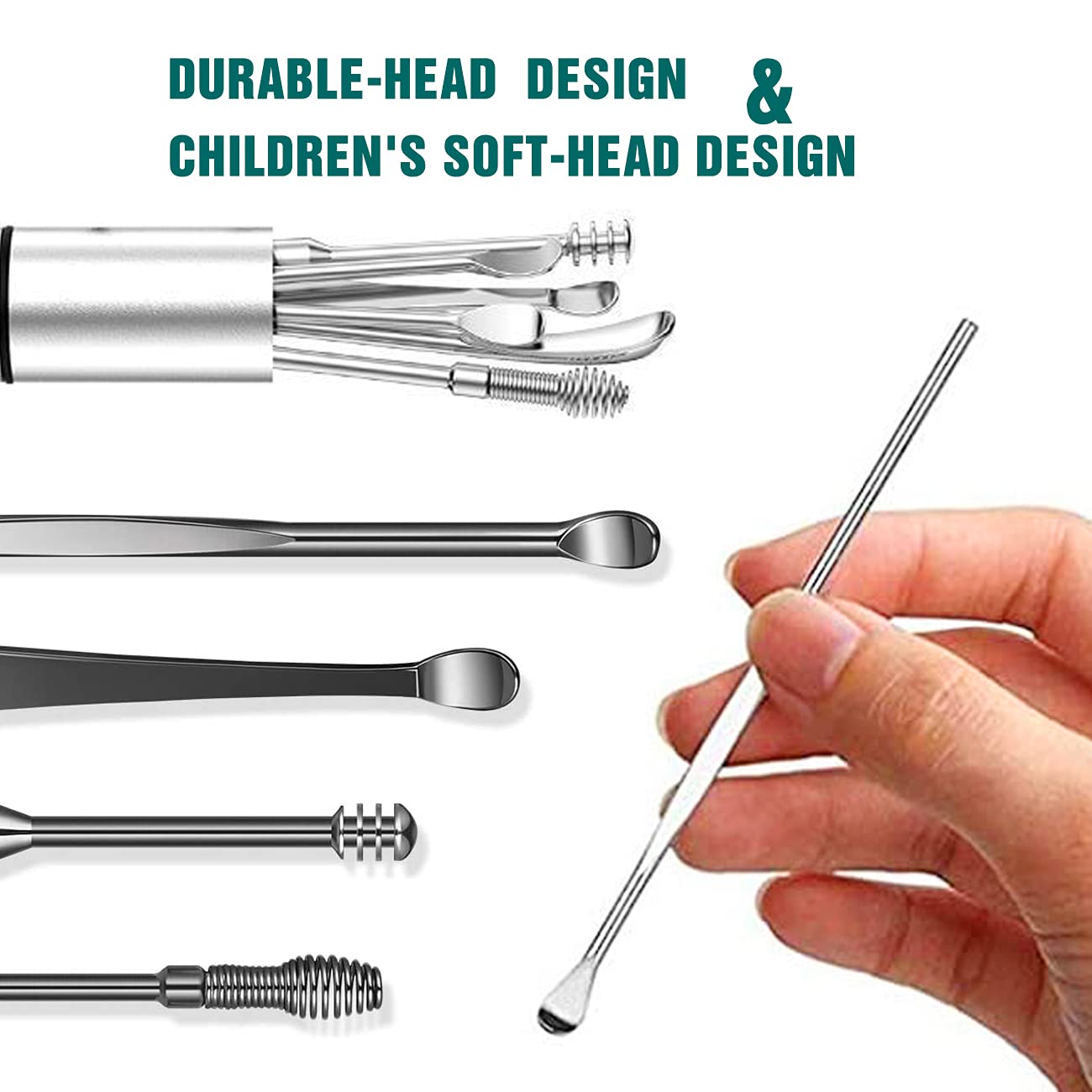 **Ear Wax Removal Kit - 6Pcs Silvery Ear Cleaner Tool with Brush & Storage Box for Adults & Kids - Safe Earwax Removal for Home & Travel Use**