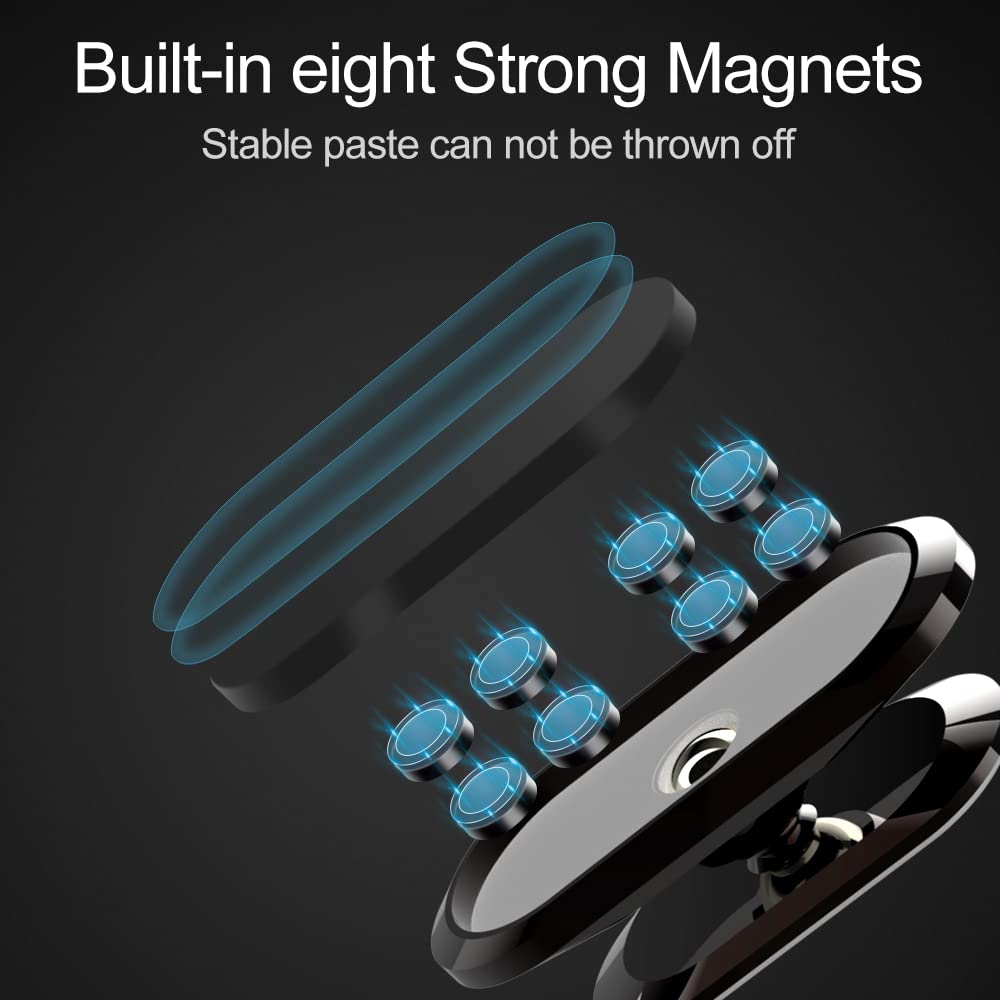 3 Pack TIQUS Magnetic Phone Holder for Car - 2022 Upgraded 8X Strong Magnets Dashboard Mount with 40x58mm Metal Plates, Adjustable Phone Stand for iPhone & Galaxy (Black) | Perfect for Commuting, Road Trips & GPS Navigation