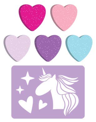 Yoobi Glitter Chalk & Unicorn Stencil Set - 5 Heart Shaped Chalks (2 Pink, 2 Purple, 1 Blue) with Unicorn Design Stencil - Perfect Kids Gift for Birthday, Party Favors & Outdoor Sidewalk Art