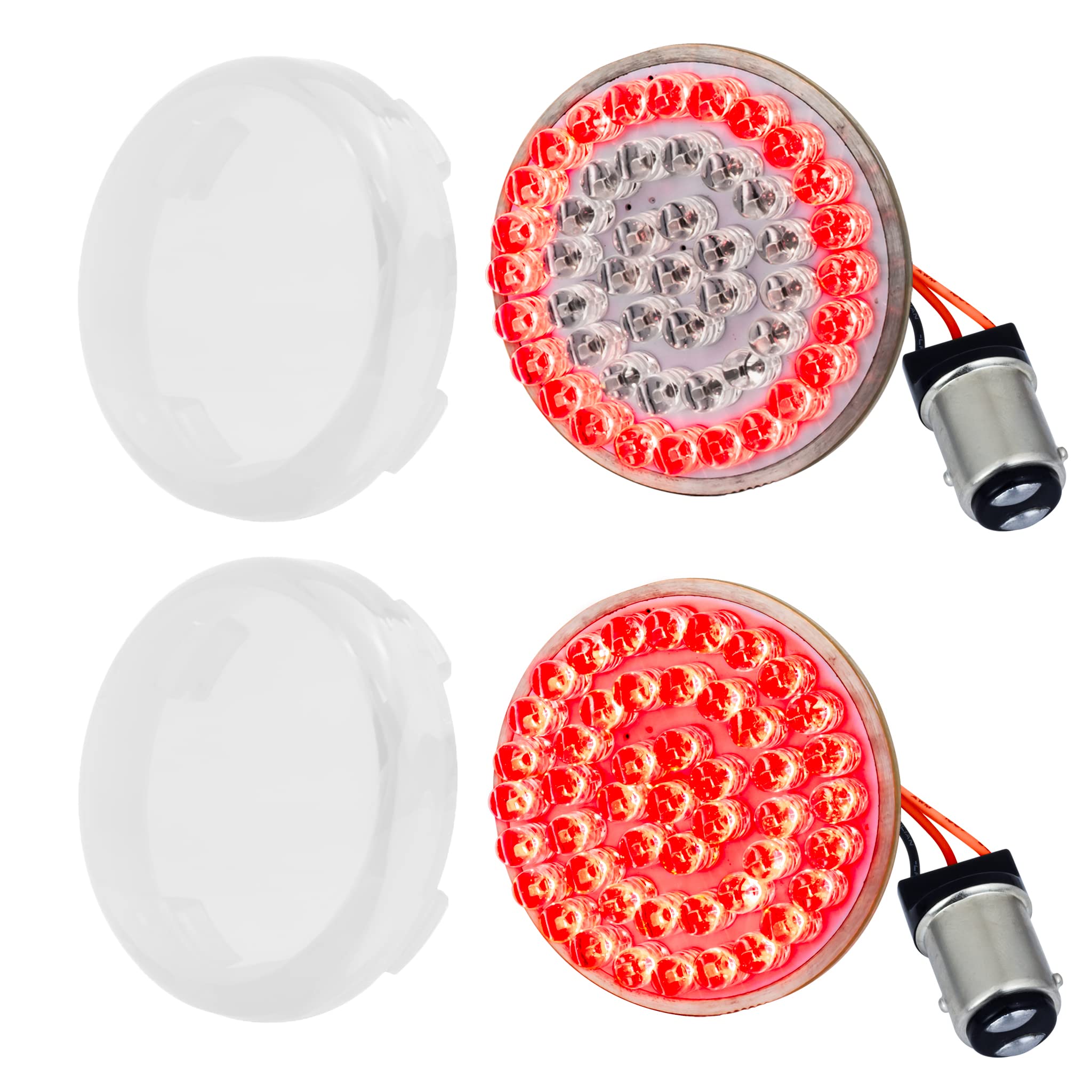**Eagle Lights 8748RTS-C 2 Inch Rear LED Turn Signals with Halo Running & Brake Lights for Harley Davidson Motorcycles (Gen I / 1157 Base) - Red/Clear Lenses - Enhanced Visibility & Safety for Night Riding**