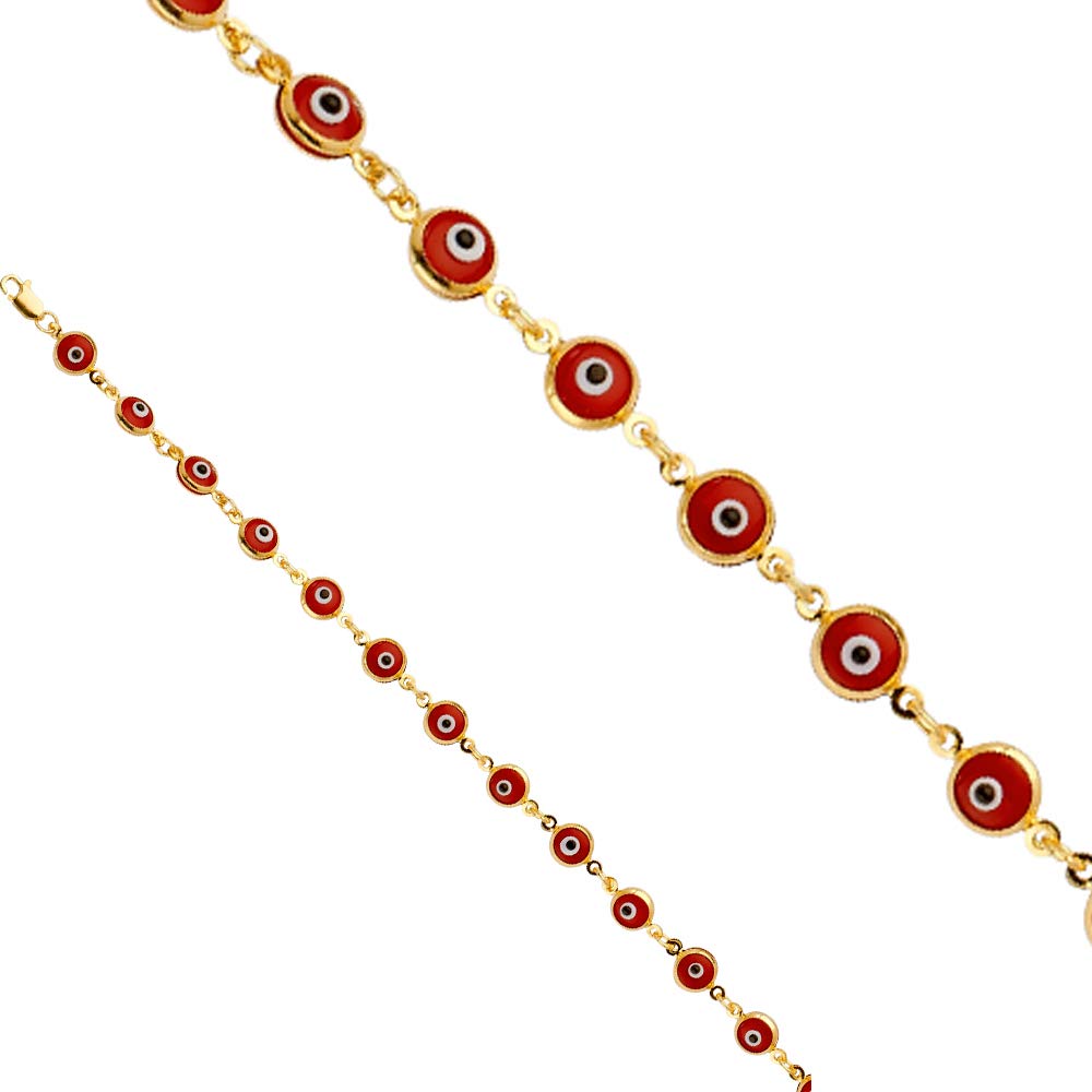 14K Yellow Gold Evil Eye Bracelet for Women & Men - 7.25