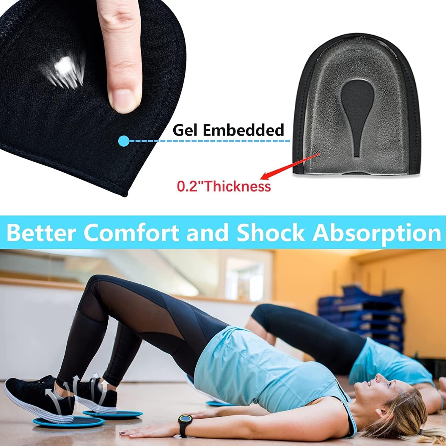 Gel Heel Cups for Pain Relief - Silicone Heel Pads for Men & Women - Shock Absorbing Cushion for Heel Spurs, Ankle Pain & Foot Support - Comfortable Blue Gel Inserts - Perfect for Running, Walking & Work Shoes