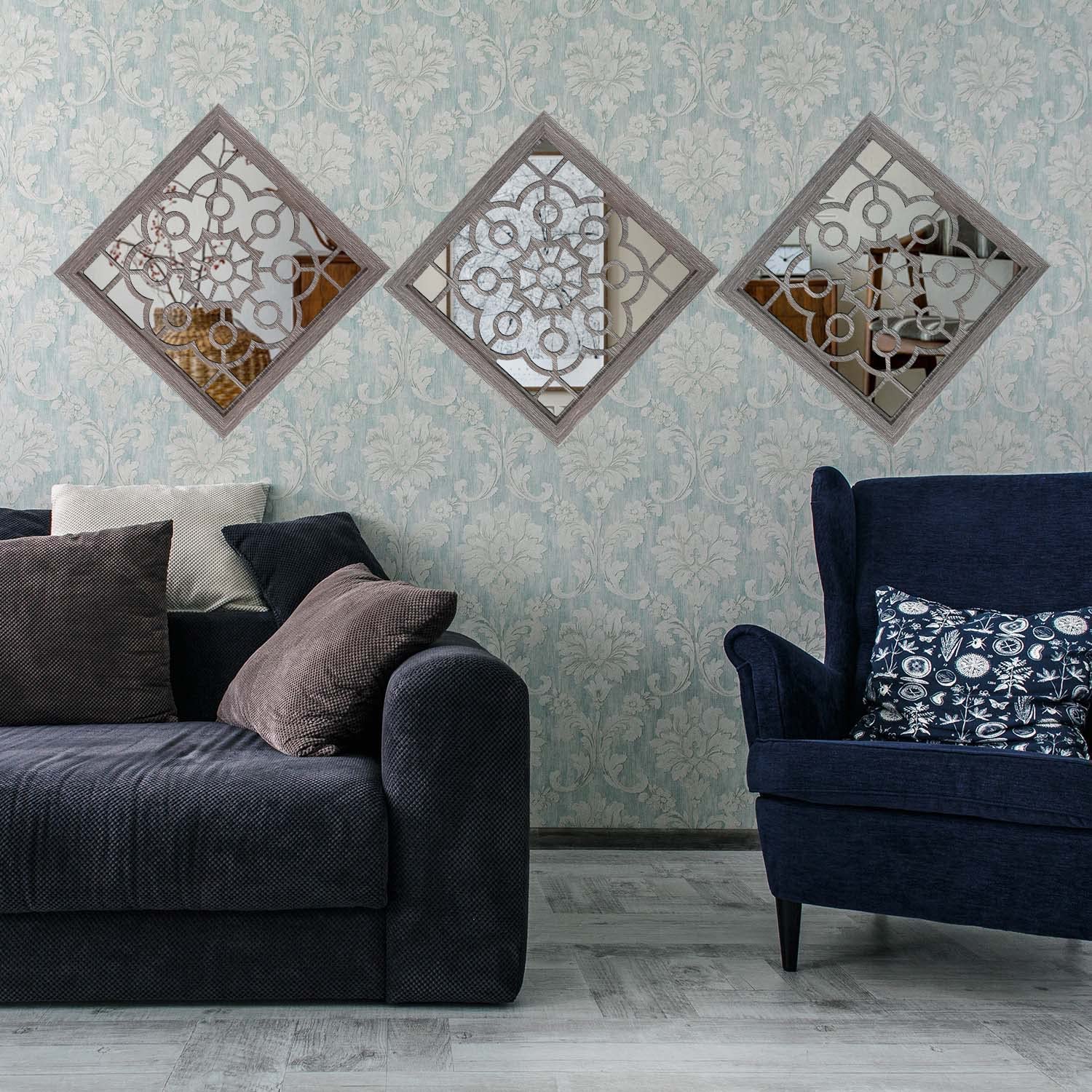 ZZICEN Rustic Decorative Wall Mirror Set of 2 - 12 Inch Farmhouse Style Hanging Mirrors for Living Room, Bedroom, Kitchen, Bathroom, Entryway & Laundry Room - Perfect for Home Decor and Small Space Wall Art