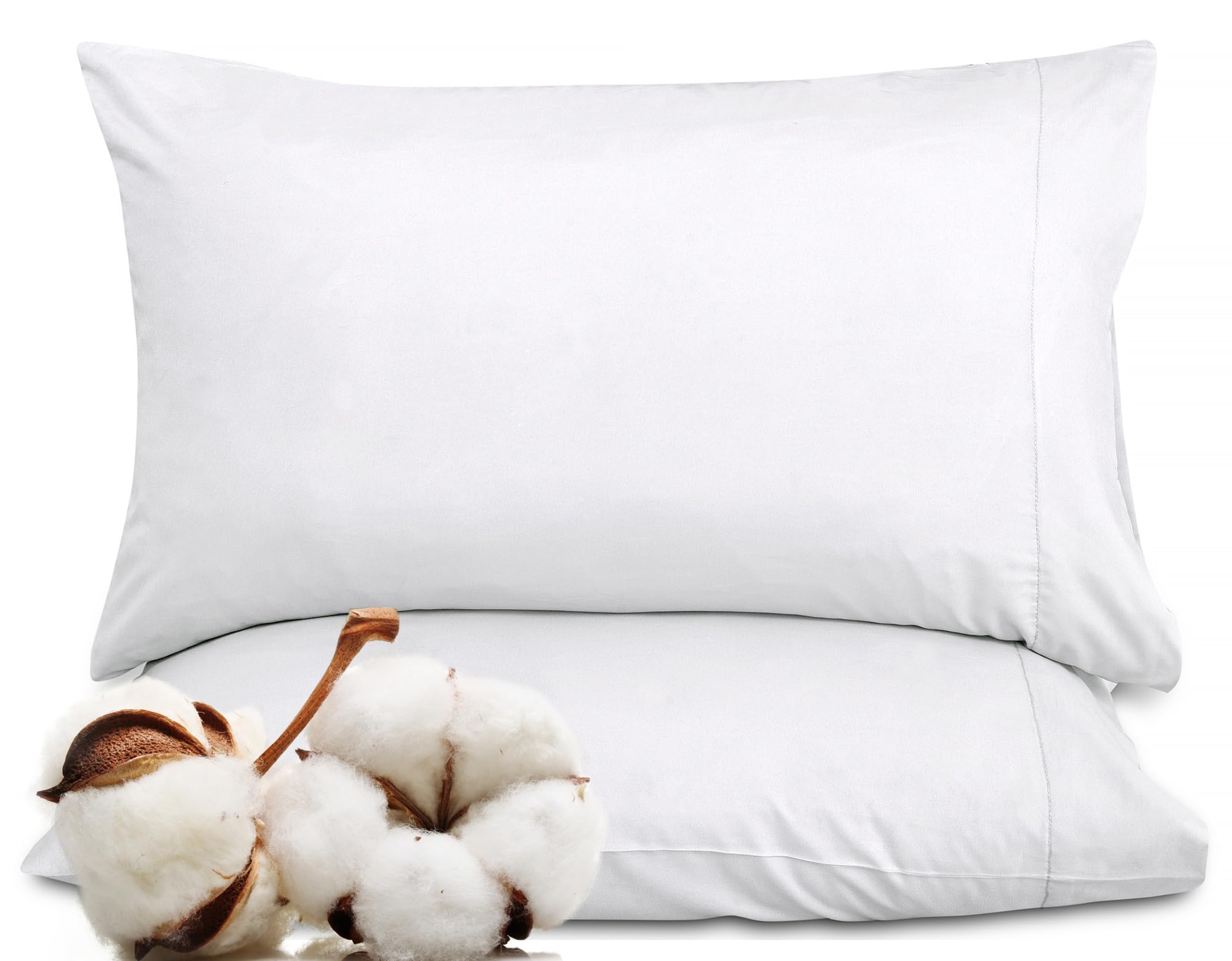 Premium 100% Cotton King Size Pillowcases Set of 12 - Soft & Cooling White Pillow Covers with Envelope Closure - 20