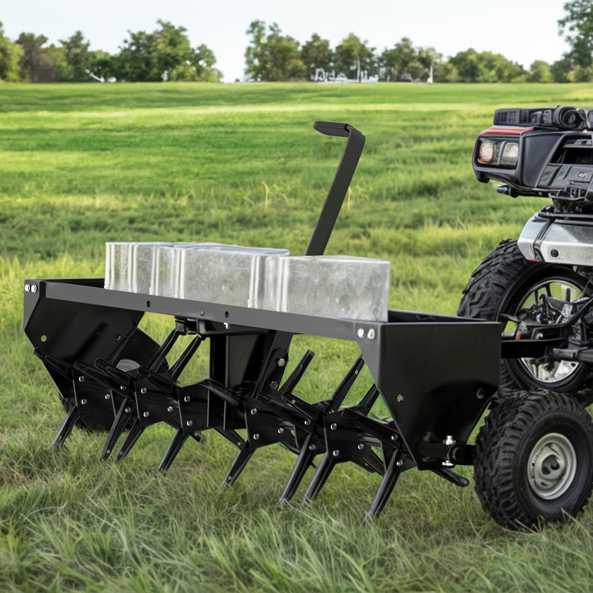 YINTATECH 48 Inch Heavy Duty Lawn Aerator with Universal Hitch - Tow Behind Plug Aerator for Healthier Grass - Perfect for Lawn Care, Golf Courses & Sports Fields