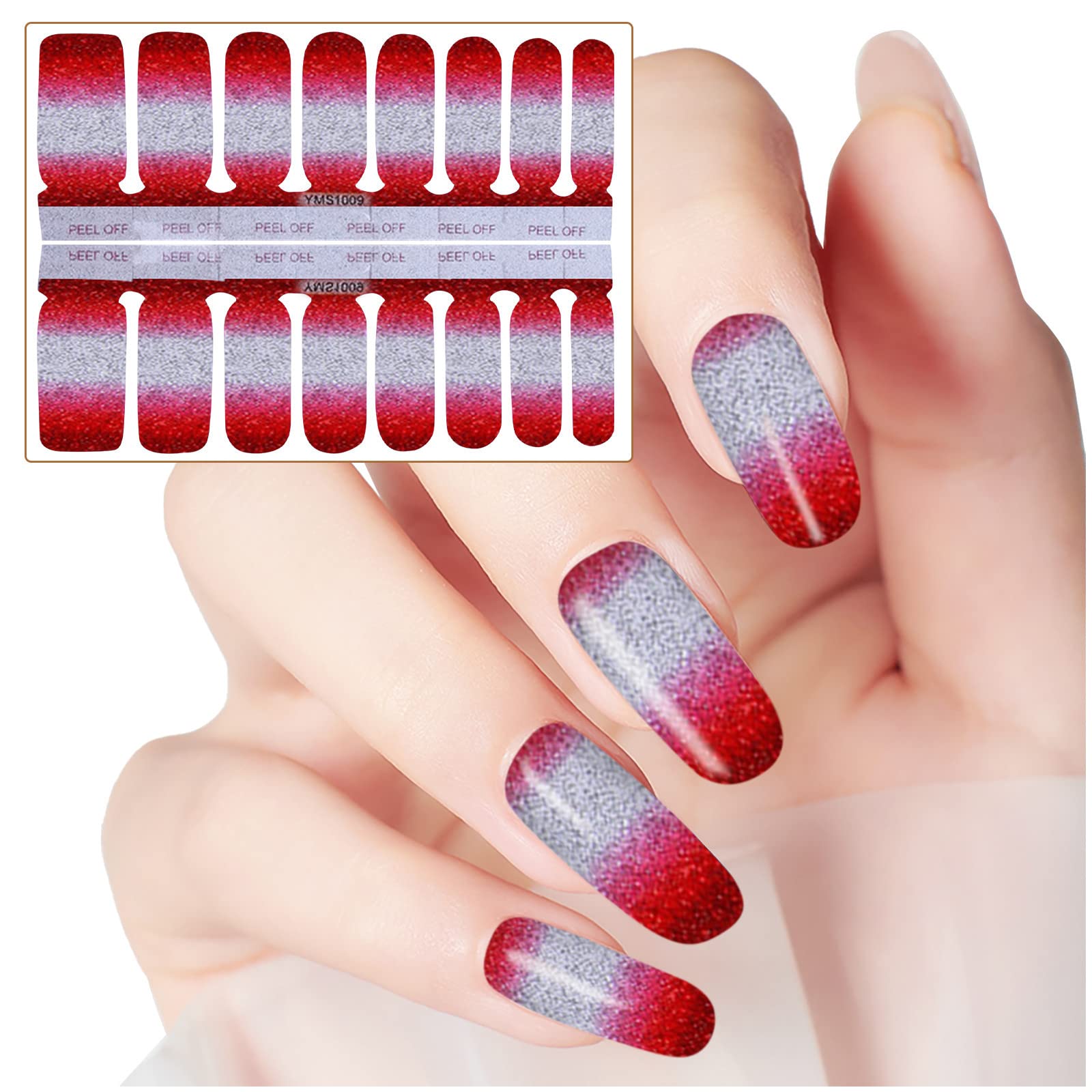 Glitter Gradient Nail Stickers - Self-Adhesive Full Nail Wraps with Shine - DIY Nail Art Decals for Women & Girls - Perfect for Parties, Weddings, and Special Occasions
