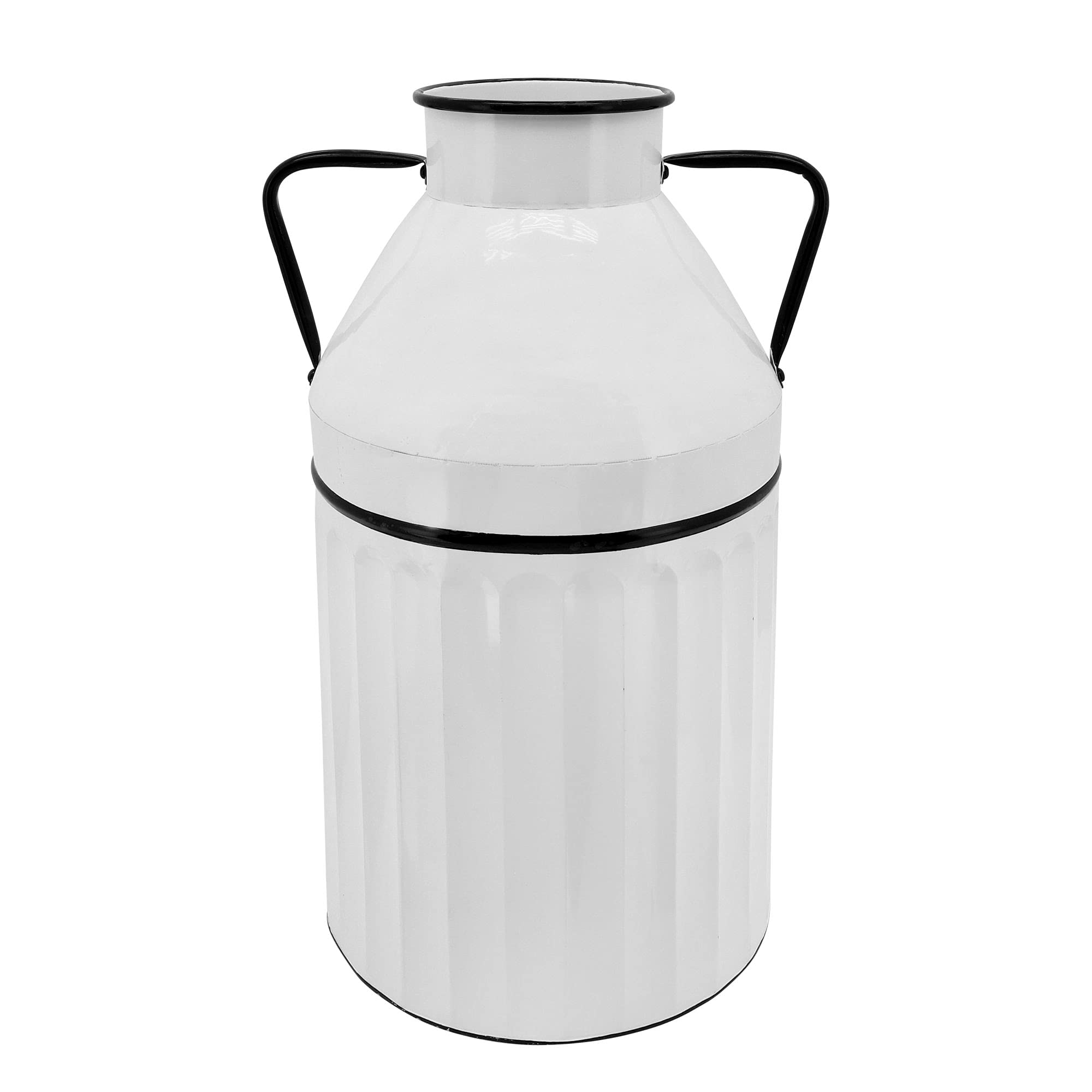 Kingston Living 24 Inch White Farmhouse Style Milk Pail with Sturdy Handles - Rustic Home Decor, Farmhouse Kitchen Storage, Vintage Bathroom Organizer, Garden Flower Planter