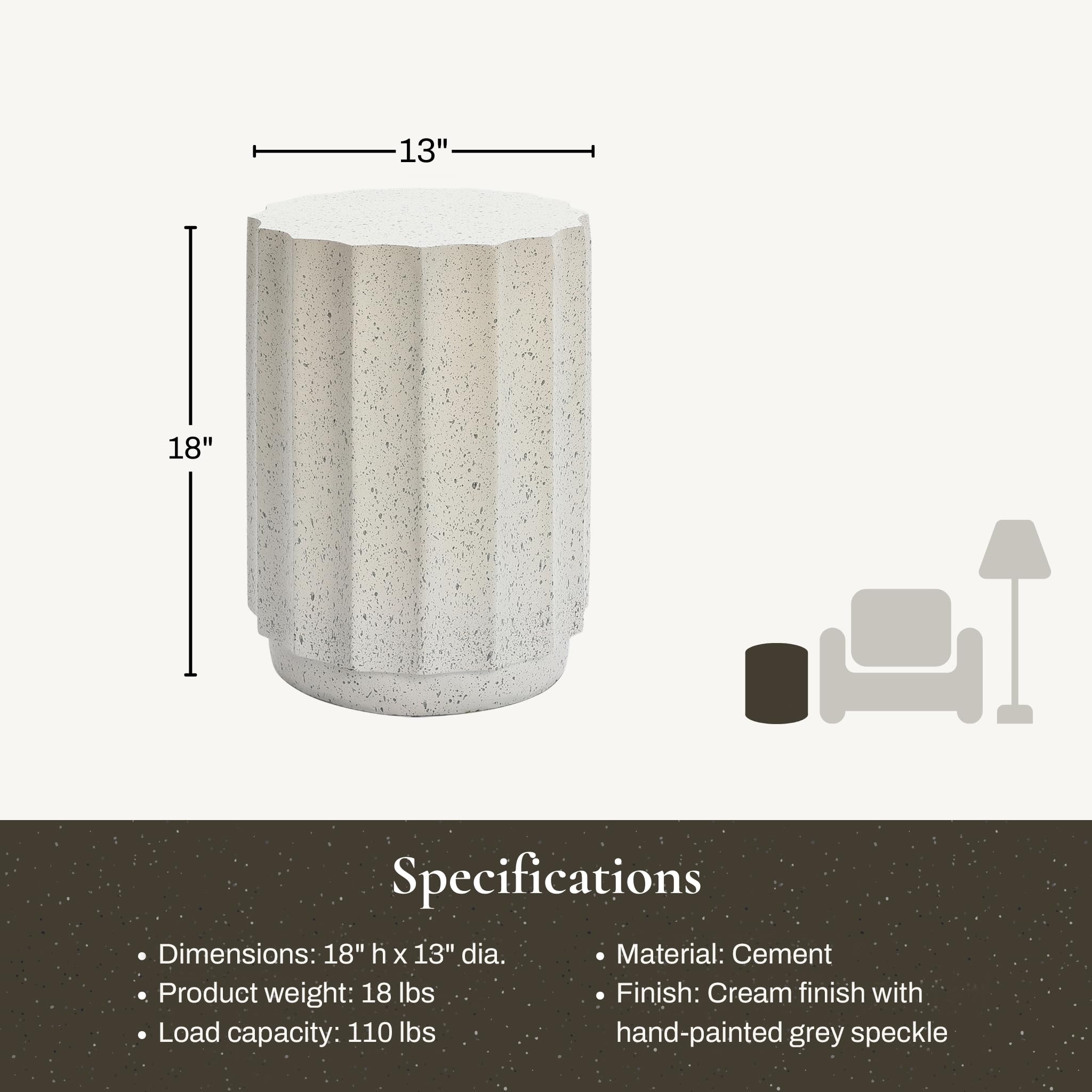 LuxenHome 18 Inch Outdoor Side Table - Cement End Table for Patio, Garden, Balcony | Decorative Stool, Tree Stump Stool, Plant Stand, Drum Table | Perfect for Outdoor Lounging, BBQ Parties & Garden Decor