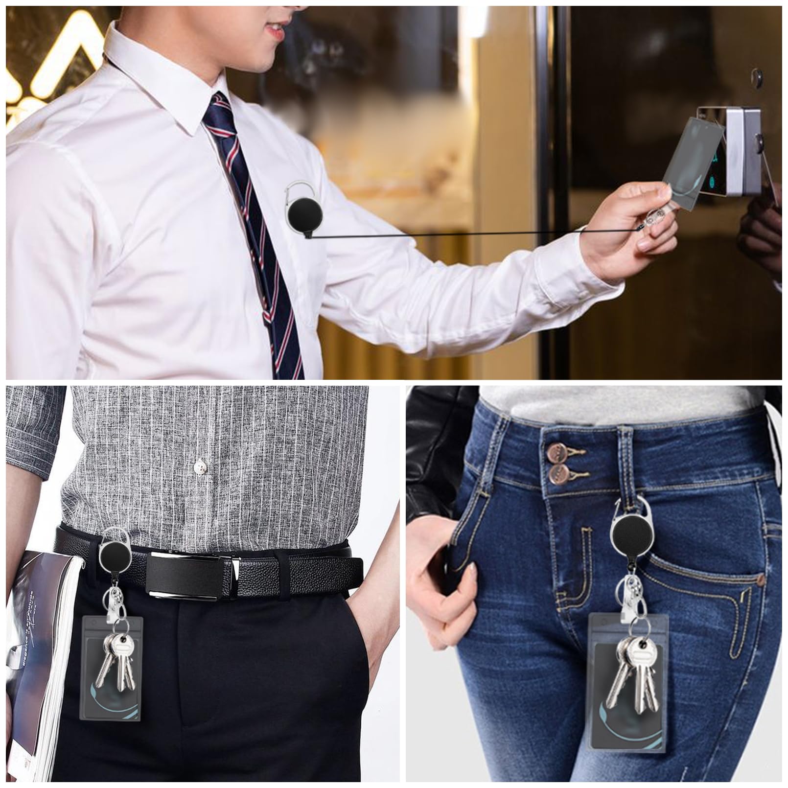 Black ID Badge Holder with Lanyard & Retractable Reel - Heavy Duty for Work Office