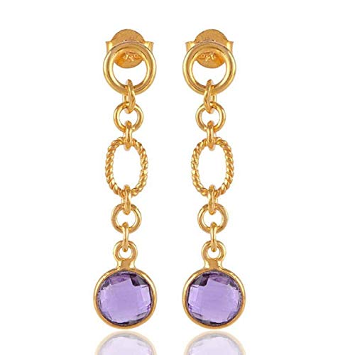 925 Sterling Silver Amethyst Dangle Earrings for Women - 14K Gold Plated Hypoallergenic Jewelry, Perfect Mother's Day Gift | Elegant for Parties, Weddings & Special Occasions