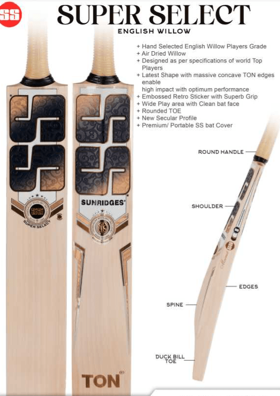 Premium SS Super Select Adult Cricket Bat - Lightweight & Durable for Professional & Casual Play - Perfect for Matches, Practice & Backyard Games