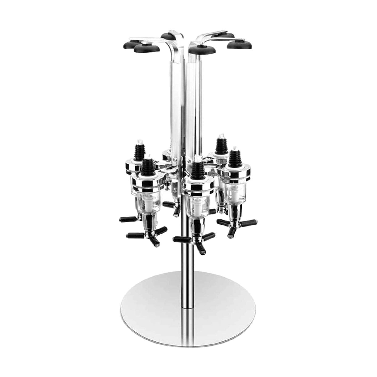 6-Bottle Rotating Liquor Dispenser with Shot Glass Holder - 360° Swivel Bar Organizer for Whiskey, Vodka & Tequila - Perfect for Home Bars, Parties & Restaurants