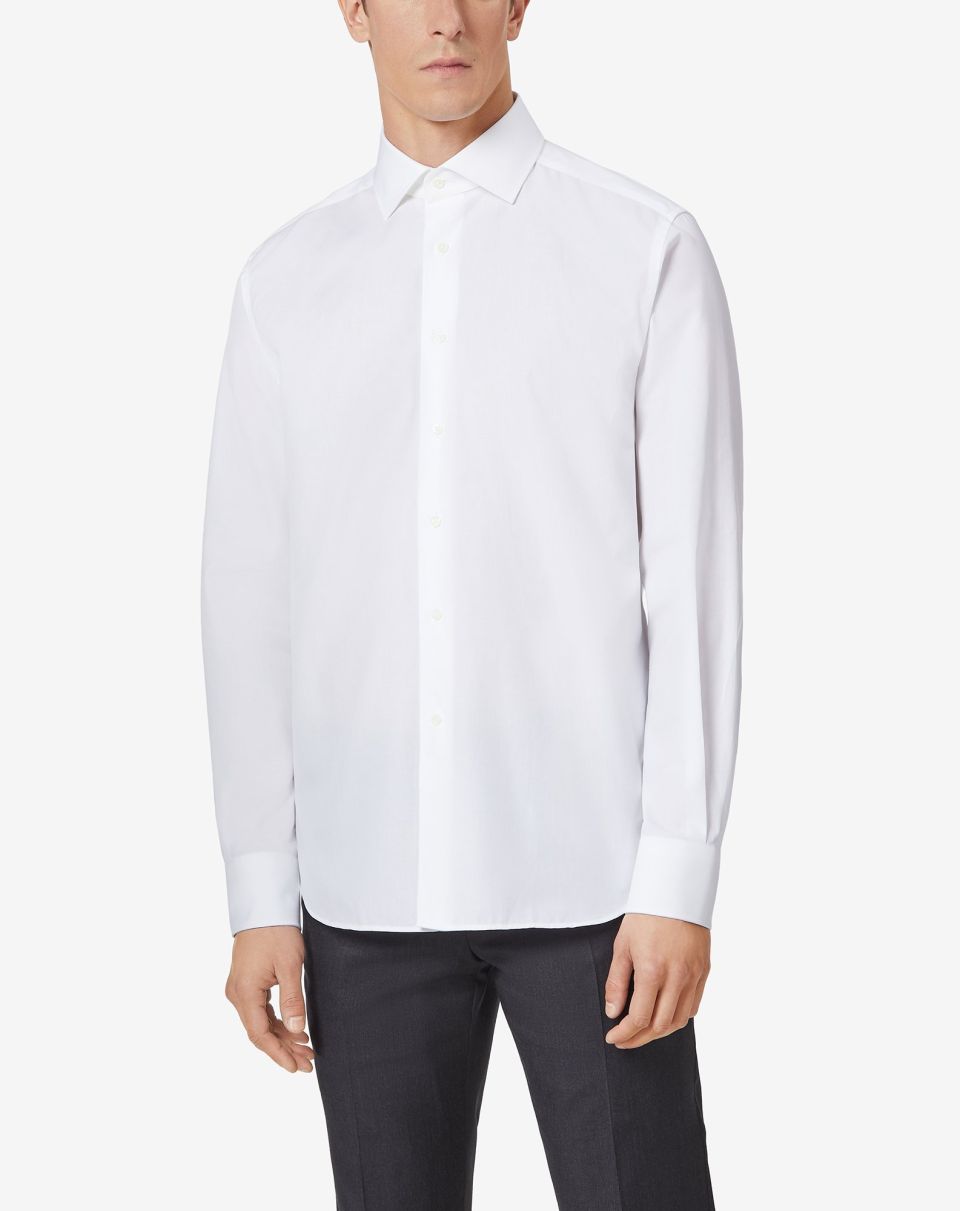 Corneliani Men's White Oxford Cotton Dress Shirt - Classic Fit for Business, Office & Formal Occasions