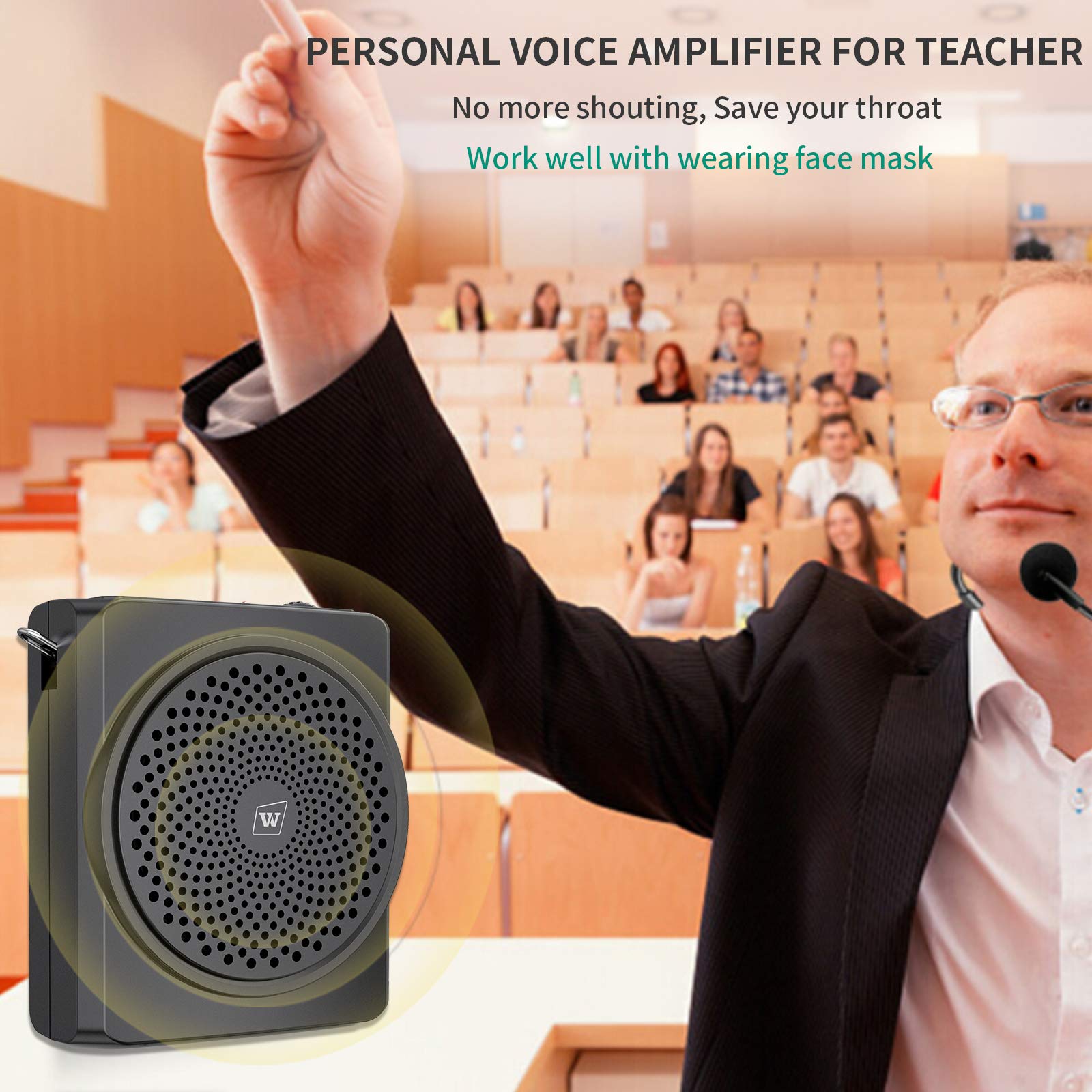 16W Personal Voice Amplifier with Headset Mic - Portable Mini Sound Speaker for Teachers, Tour Guides, Coaches - Ideal for Meetings, Indoor/Outdoor Events & Public Speaking