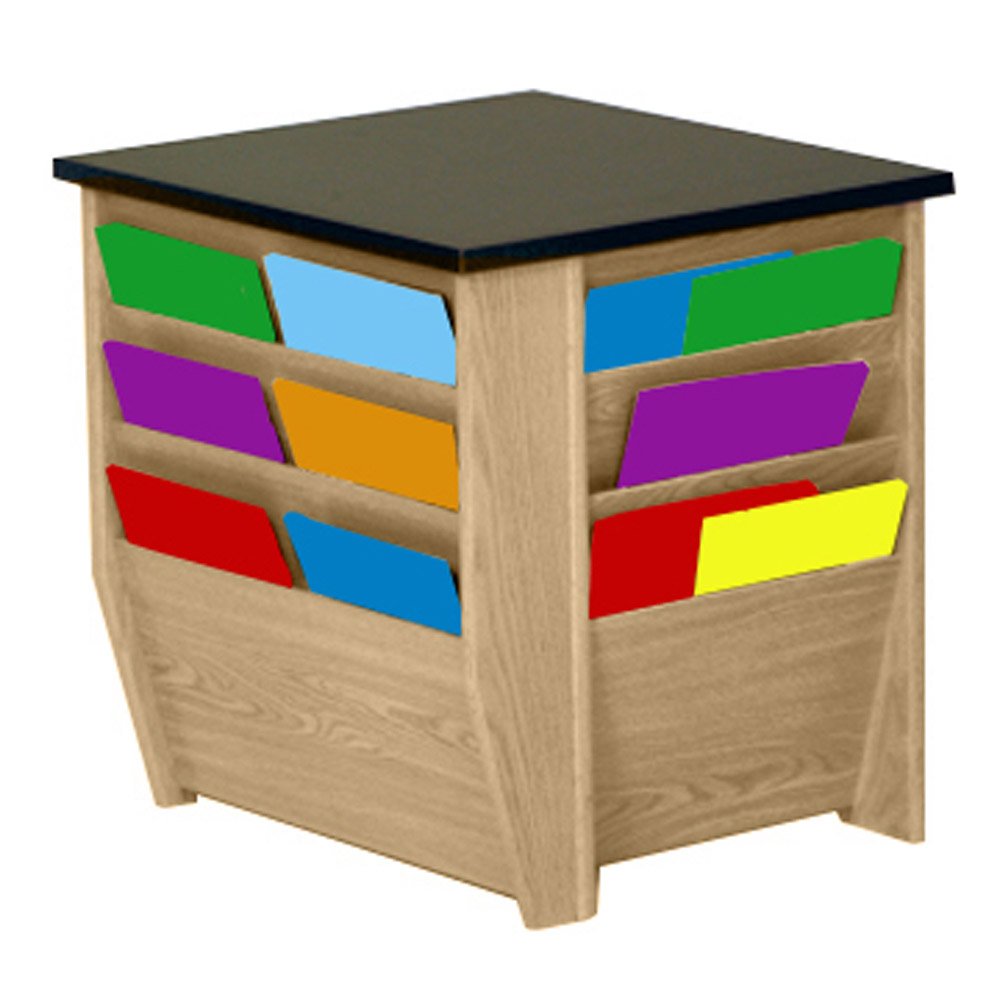 Light Oak Wooden Mallet End Table with Black Granite Look Top and Magazine Pockets - Perfect for Living Room, Bedroom, or Office Side Table
