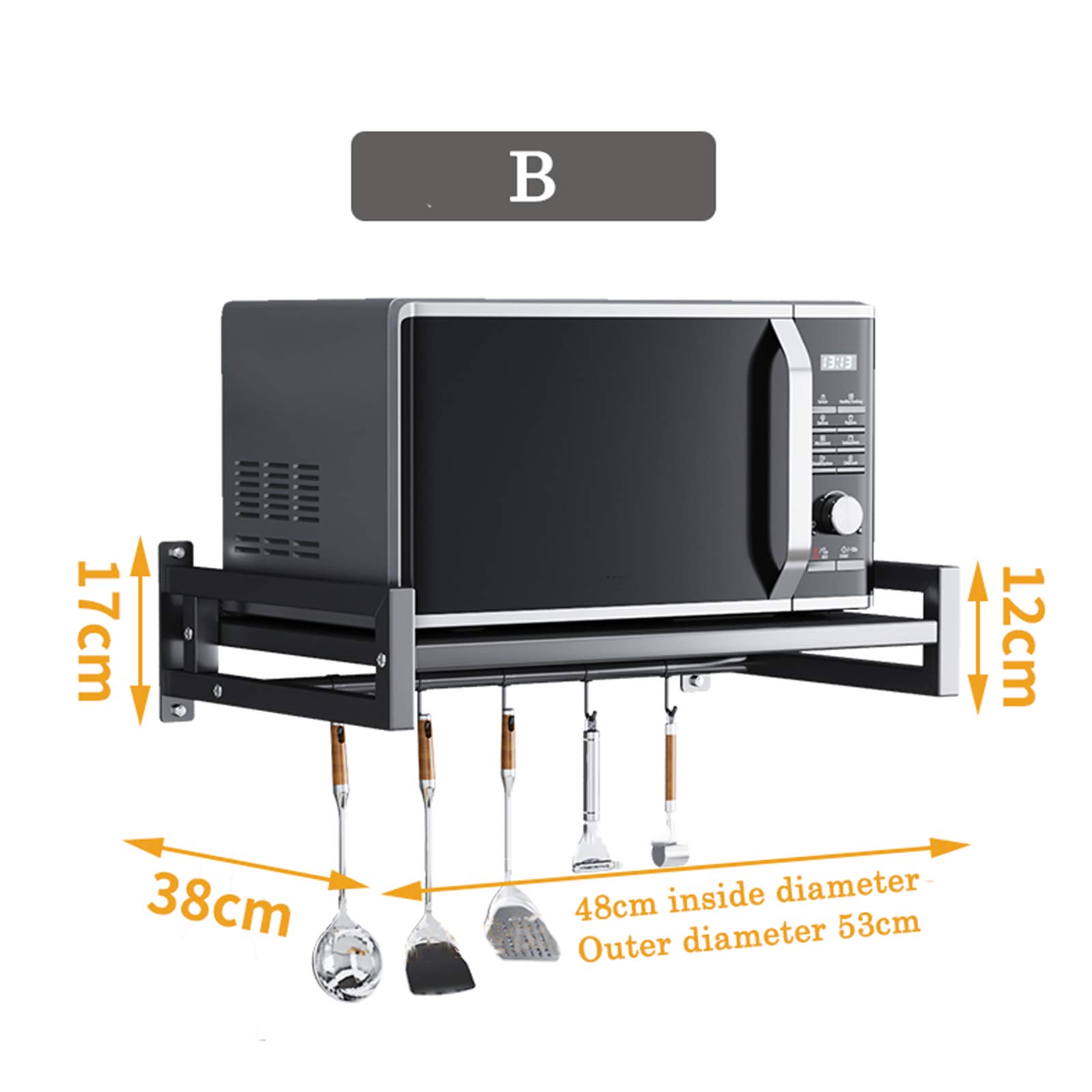 Stainless Steel Wall Mounted Microwave Shelf - Heavy Duty Oven Rack Stand with Bracket, Space Saving Kitchen Storage Organizer for Microwave, Toaster Oven, Coffee Maker - Perfect for Small Kitchens & Apartments (Size B)