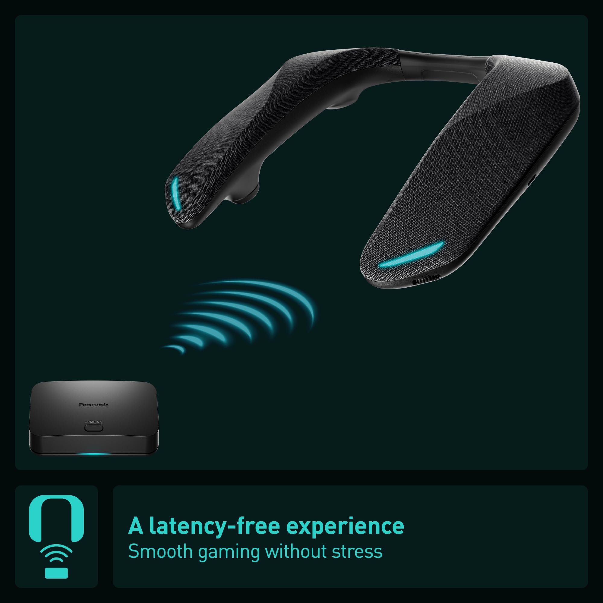 Panasonic SC-GNW10 Wireless Neck Speaker - Lightweight Wearable Speaker with Built-in Mic for Gaming, Movies & Music | Immersive 3D Sound | Perfect for Home Theater, Gaming Sessions & Outdoor Activities (Black)