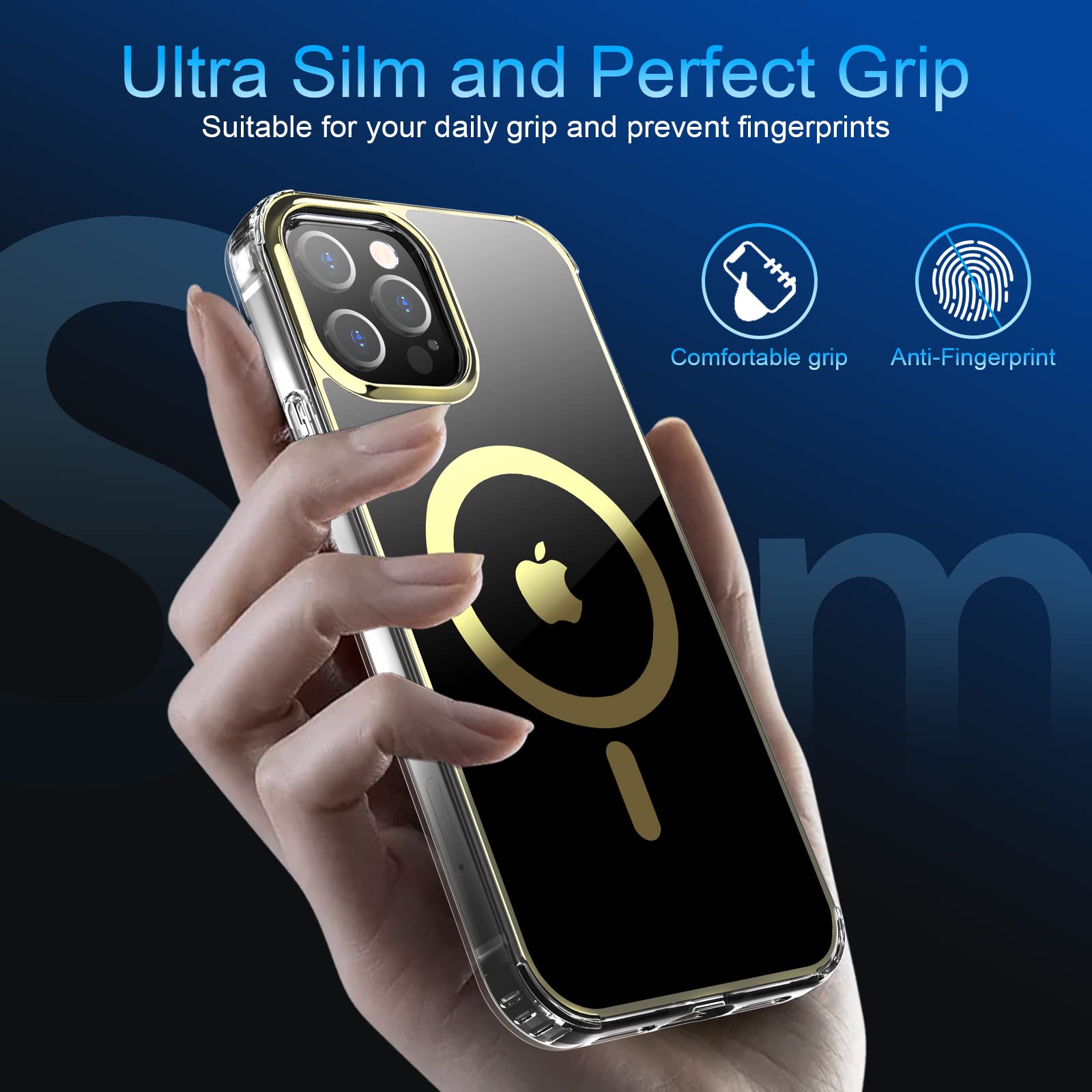 Magnetic Case for iPhone 12 Pro Max 6.7 Inch | MagSafe Compatible | Crystal Clear Sparkle Glitter | Non-Yellowing TPU+PC | Military Grade Shockproof Protection | Gold - Perfect for Everyday Use, Travel & Outdoor Activities