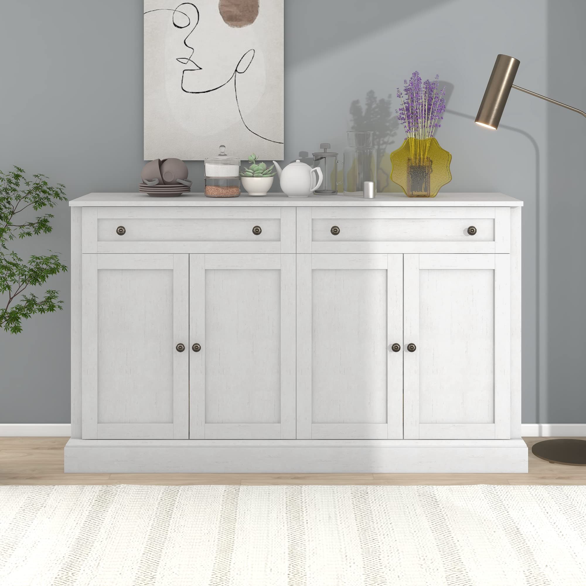 Quarte Kitchen Sideboard Buffet Cabinet - 2 Drawers & 4 Doors Storage with Adjustable Shelves, Floor Standing Console Table for Dining Room, Living Room | Perfect for Home Organization & Entertaining Guests