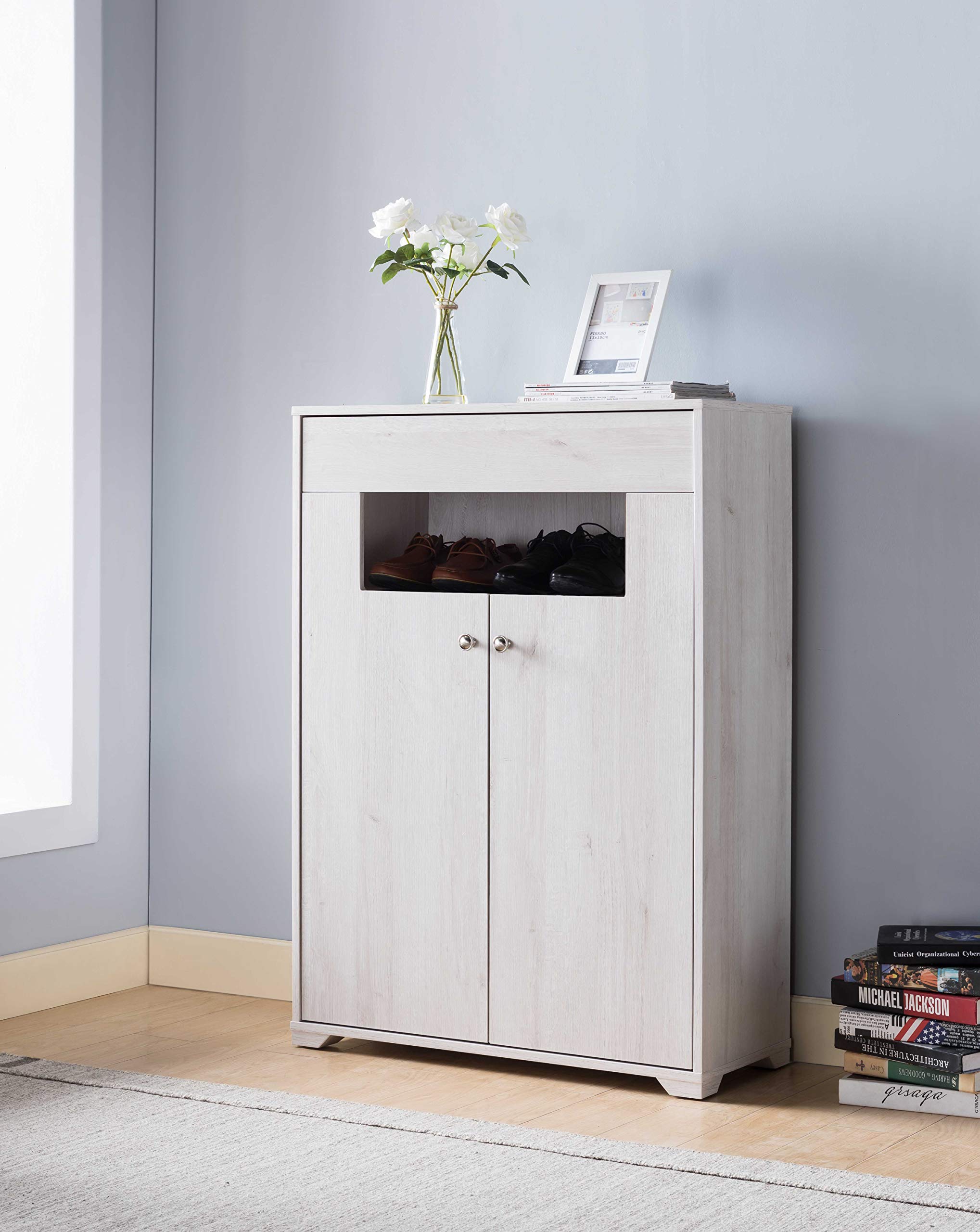 Modern 5-Tier Shoe Storage Cabinet - White Oak Wooden Closet Organizer for Entryway, Bedroom & Mudroom Organization