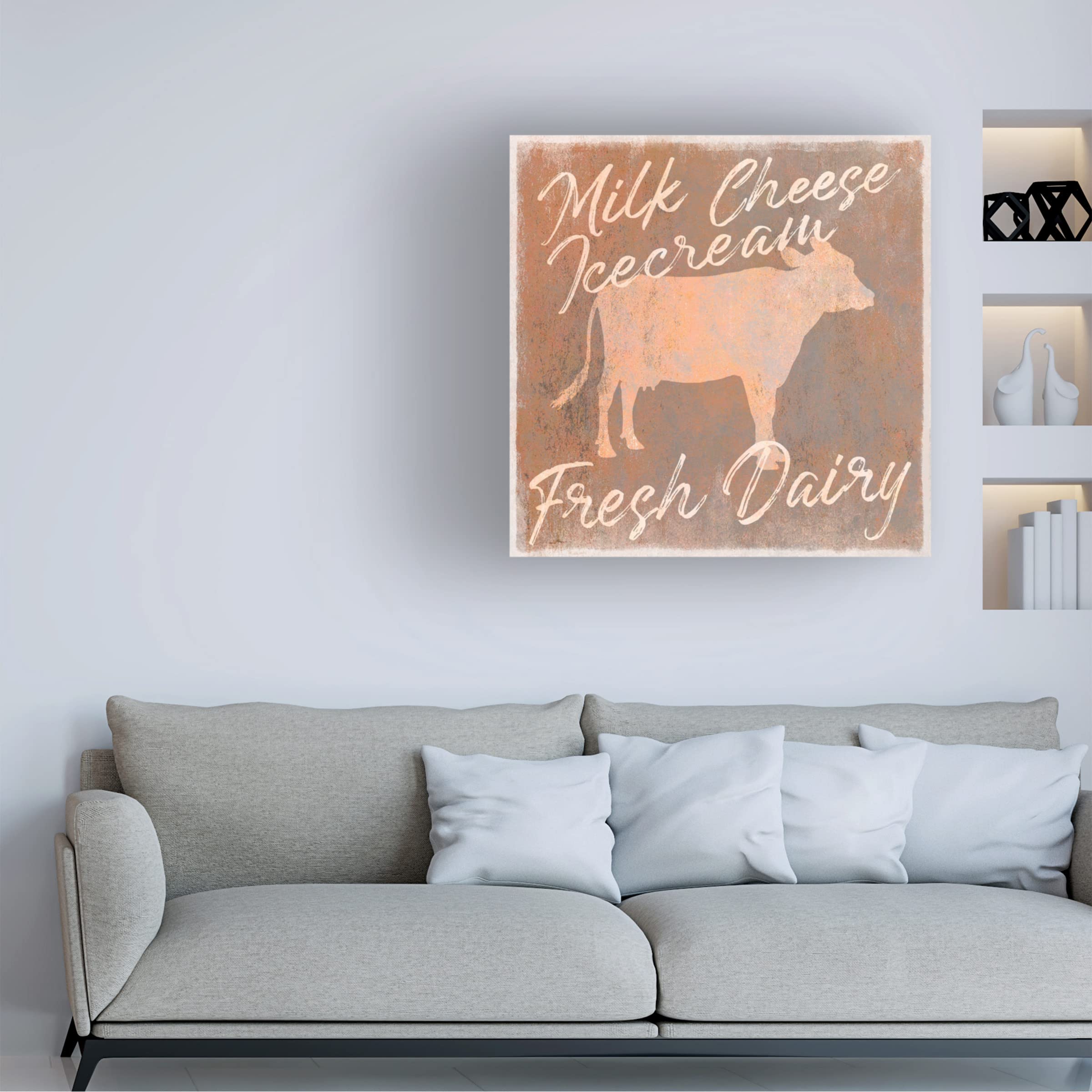 Trademark Fine Art 'Fresh Dairy Cow' Canvas Print by Cora Niele - Farmhouse Decor, Country Kitchen Wall Art, Rustic Home Office Painting
