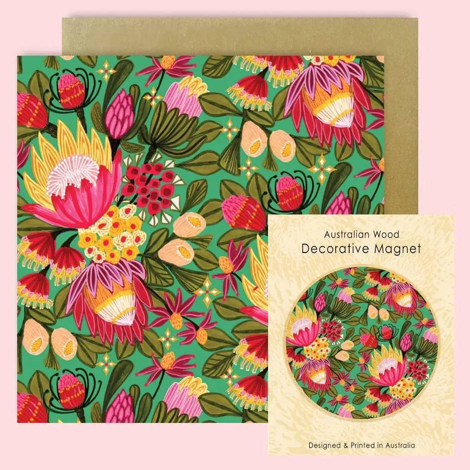 Festive Proteas Magnetic Gift Set with Greeting Card - Perfect for Holidays, Birthdays, and Home Decor
