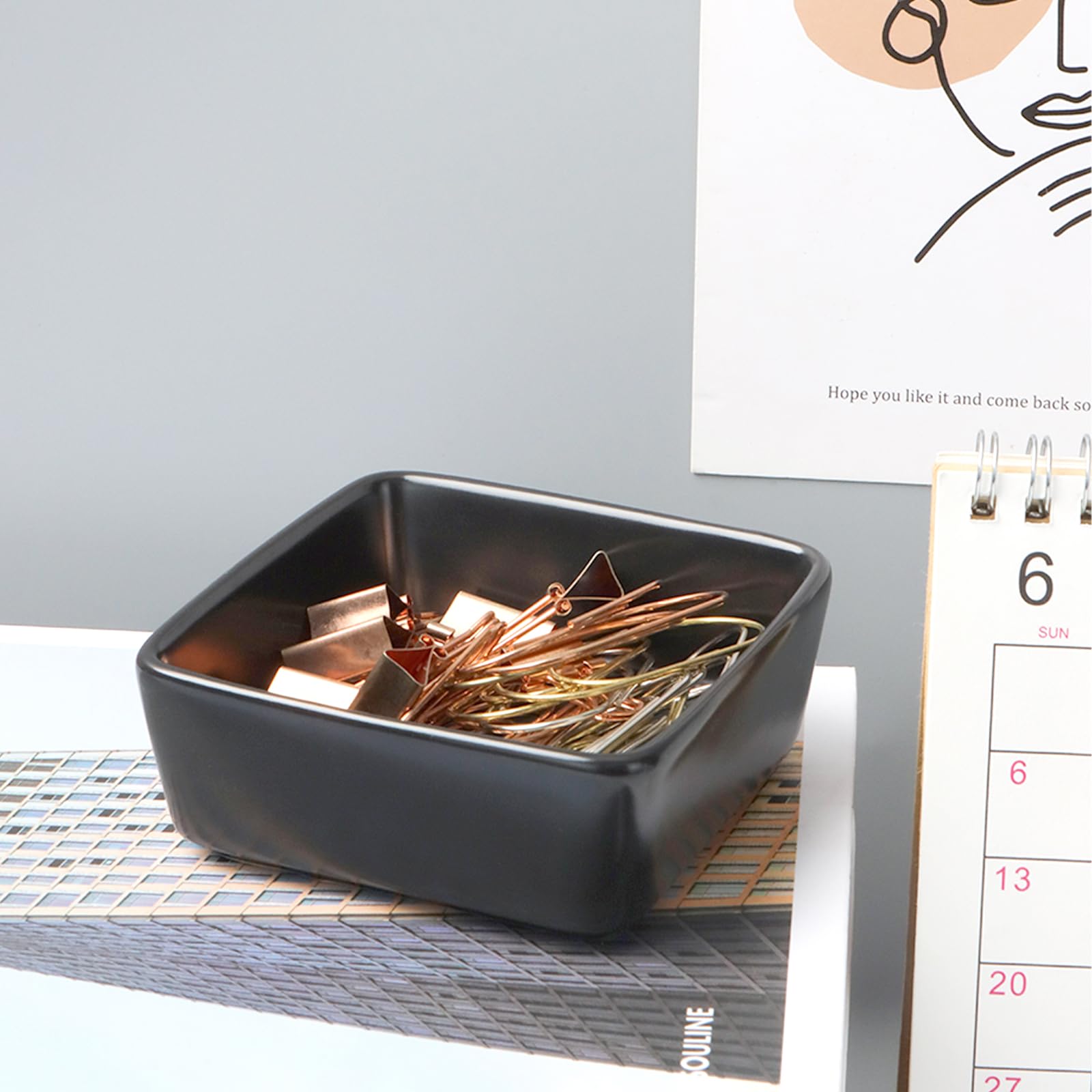 Black Ceramic Paper Clip Holder - Desk Organizer for Office & School Supplies