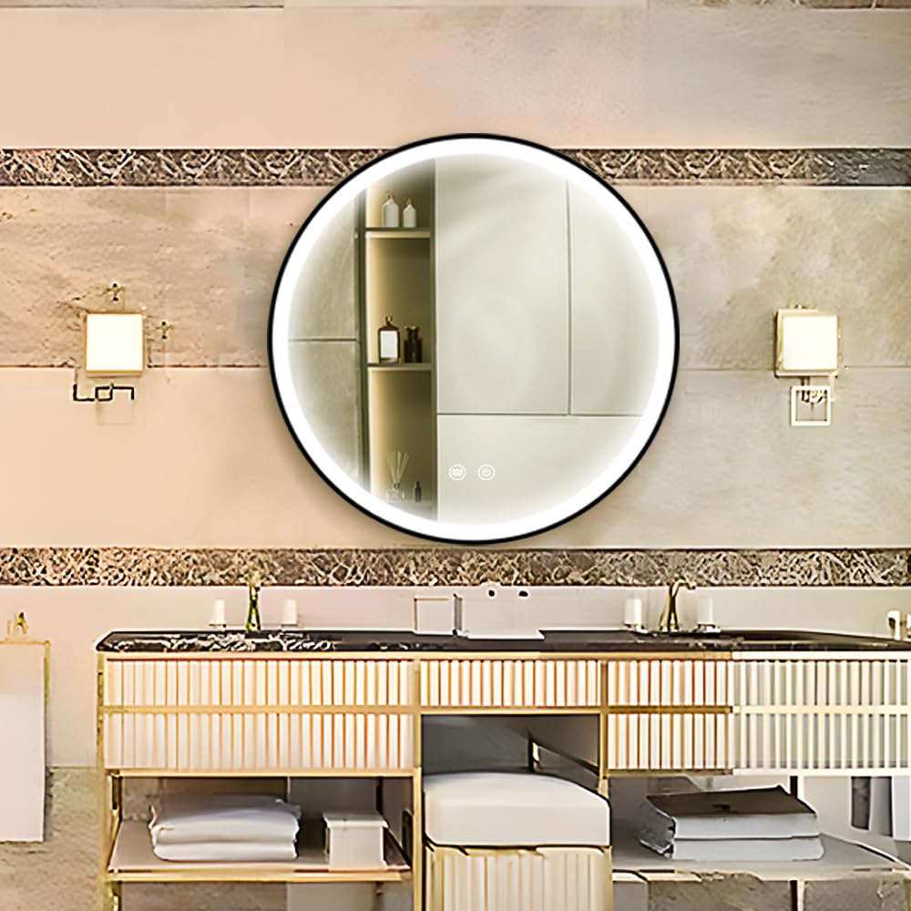 30 Inch Dimmable LED Round Bathroom Mirror - Wall Mounted Anti-Fog Vanity Mirror with Touch Switch & Demister Pad | Perfect for Makeup, Shaving & Home Decor