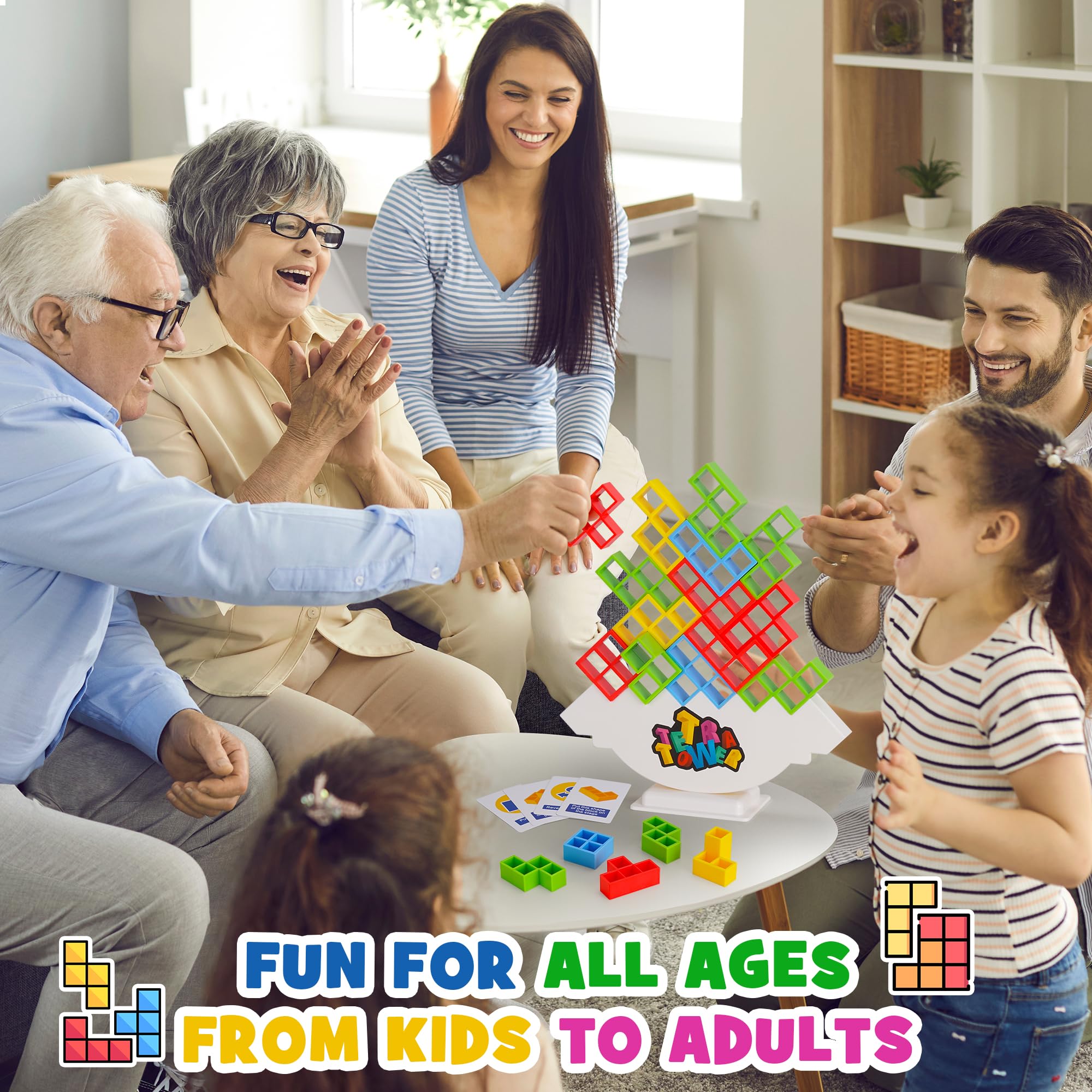 WOWNOVA 32PCS Tetra Tower Stacking Blocks - Fun Balance Building Game for Kids, Teens & Adults - Perfect for Family Game Night, Parties & Indoor Activities - STEM Learning Toy for All Ages