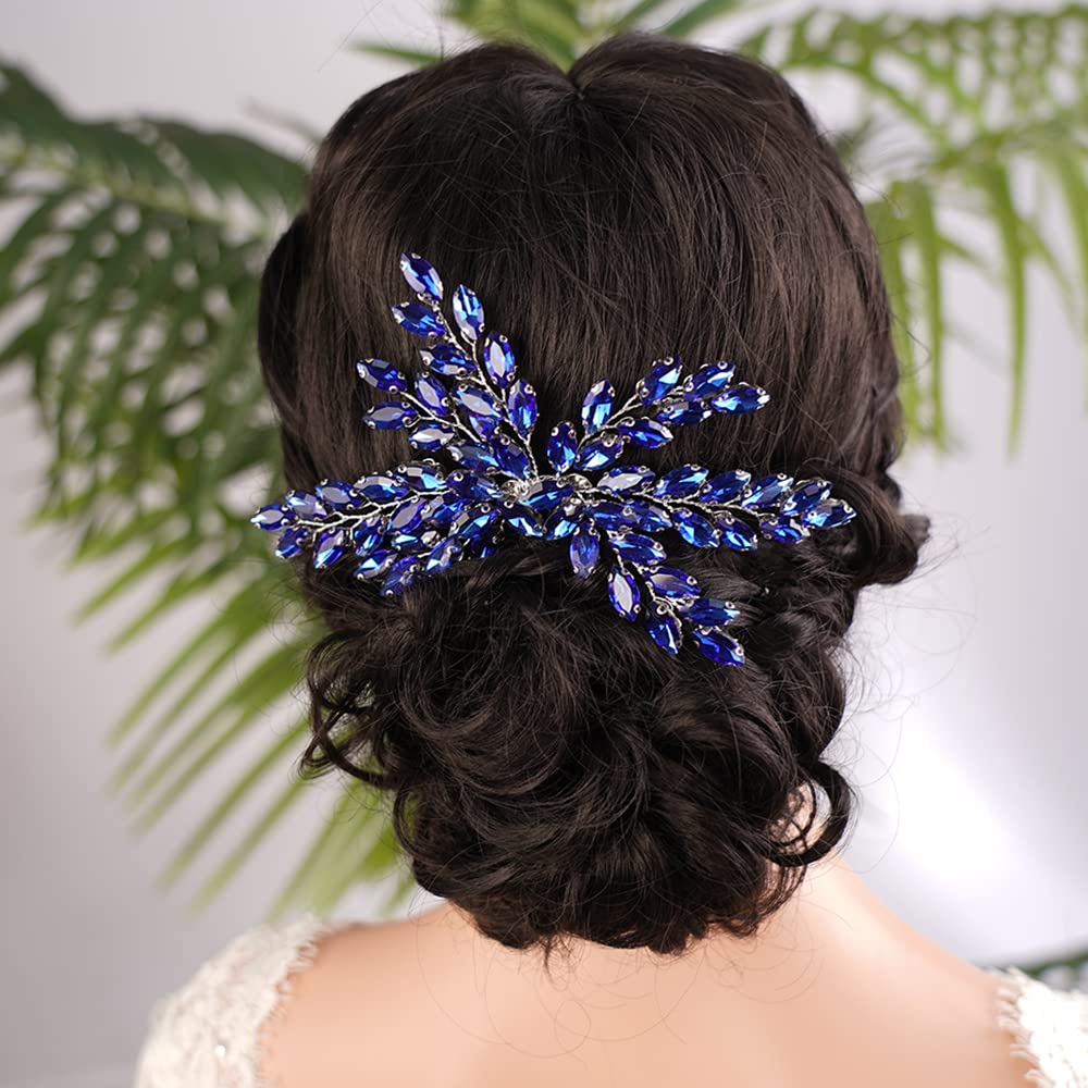 Jumwrit Handmade Crystal Wedding Hair Comb - Rhinestone Bridal Headpiece & Hair Clip for Bride & Bridesmaids (Blue) | Perfect for Weddings, Prom & Special Occasions
