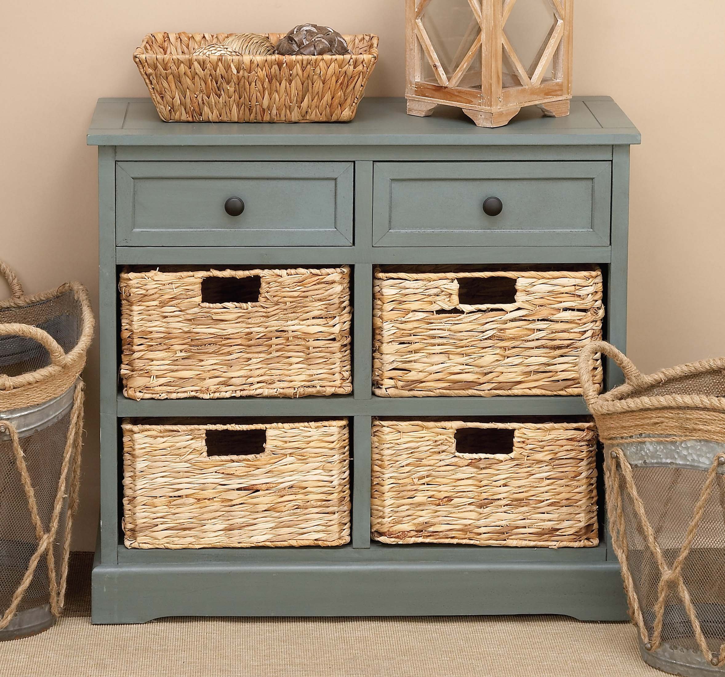 Deco 79 Wooden Storage Organizer with 4 Baskets & 2 Drawers - 30 x 13 x 28 Inches, Turquoise - Perfect for Bedroom Closet, Bathroom, Nursery or Entryway Organization