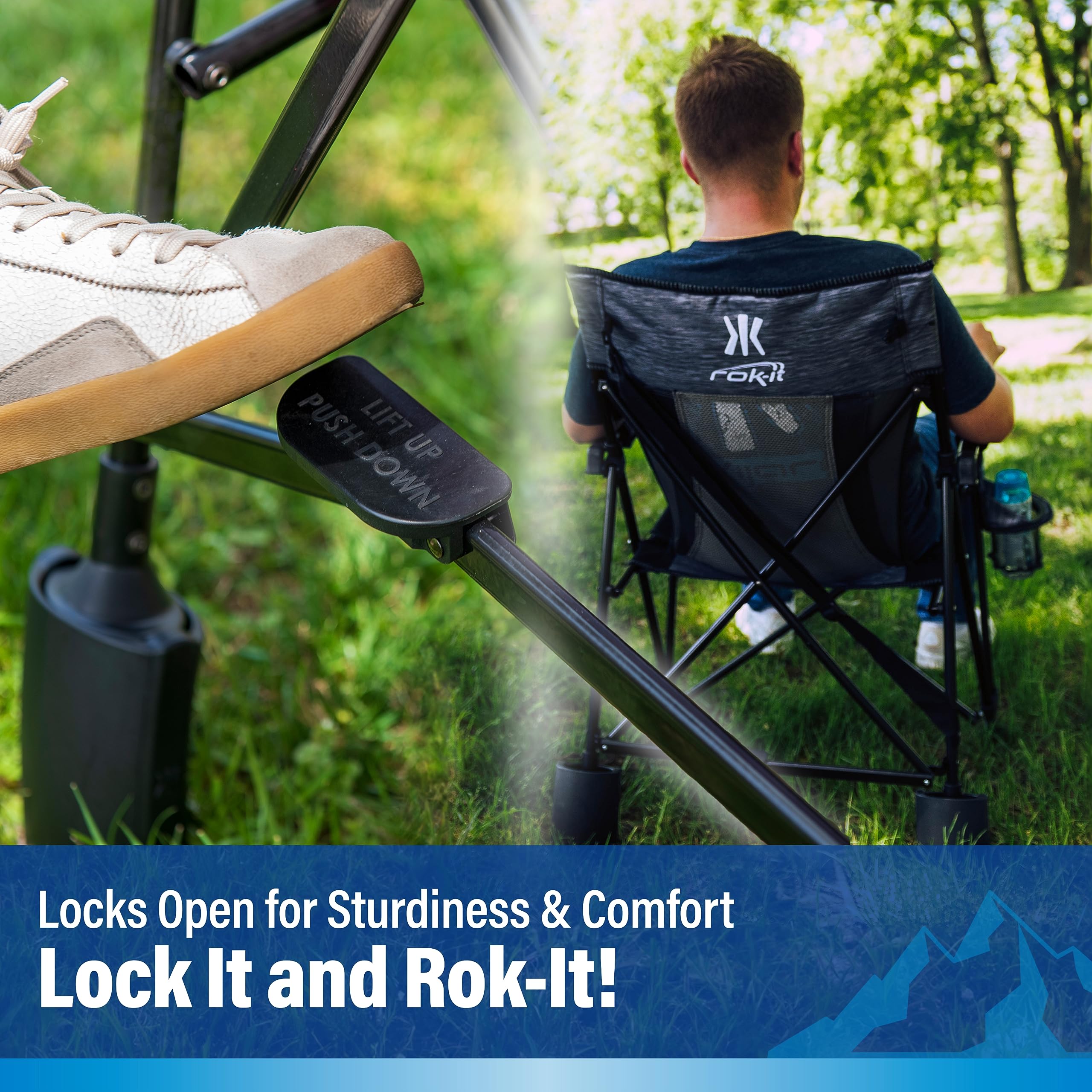 Kijaro Rok-it Rocking Camp Chair - Portable Folding Rocker Chair for Outdoor Camping, Lawn, Sports & Travel - Lightweight & Durable - Hallett Peak Gray - Perfect for Backyard, Beach, Picnics & Tailgating