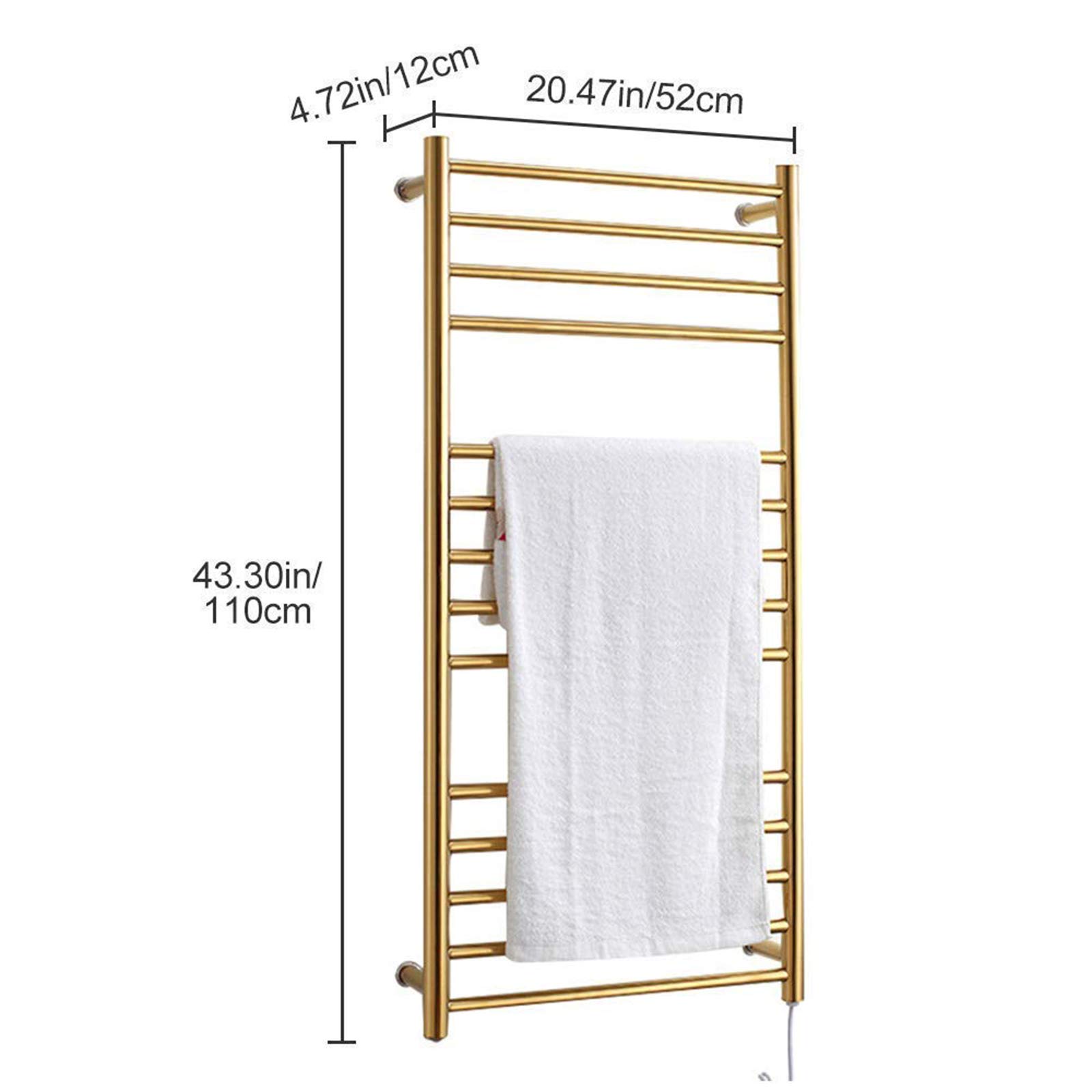 162W Electric Heated Towel Rack - 304 Stainless Steel Luxury Gold Towel Warmer for Bathroom - 14-Bar Wall Mounted Heated Towel Rail with Polished Finish - Perfect for Spa, Hotel & Home Use - Fast Drying & Warm Towels After Shower