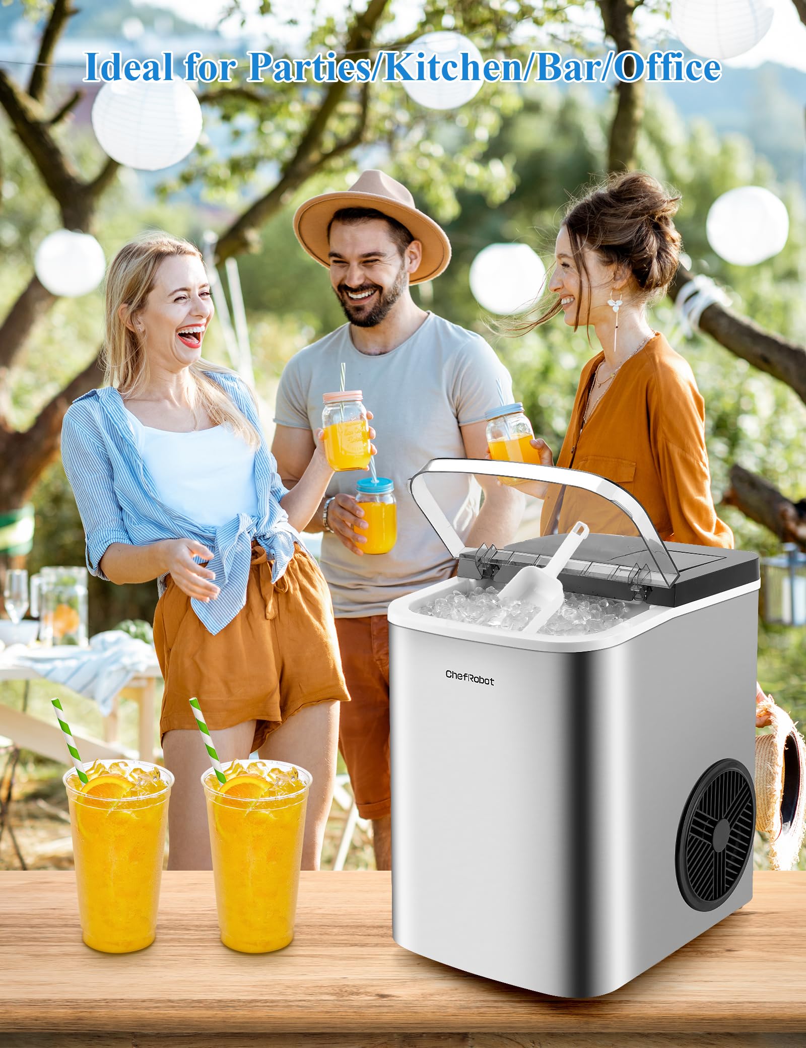 ChefRobot Nugget Ice Maker - 34Lbs/24H Stainless Steel Chewable Ice Machine, Ready in 6 Minutes | Countertop Pebble Ice Maker for Home, Office, Party & Bar | Perfect for Cocktails, Smoothies & Daily Beverages