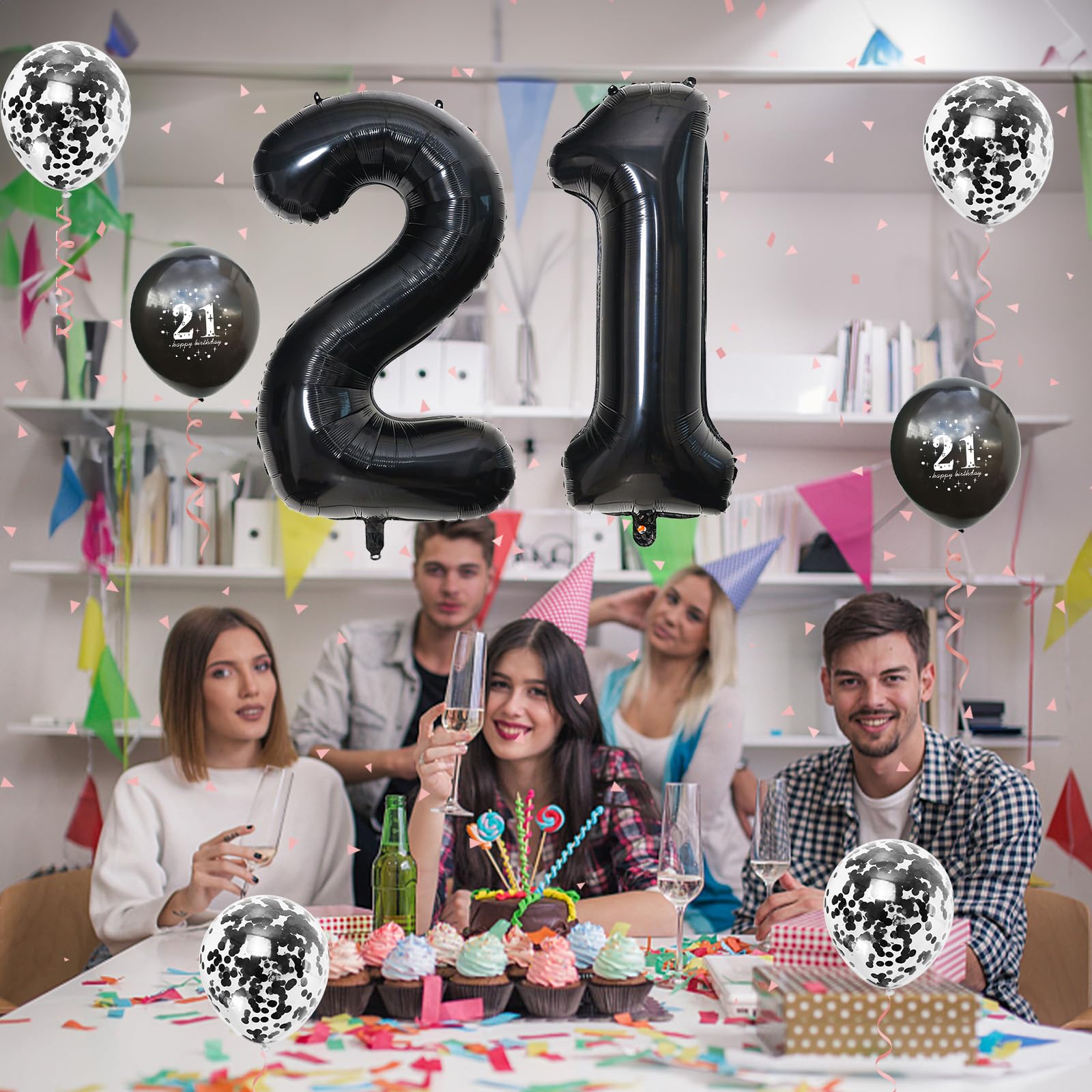 21st Birthday Balloons Black - Large Number 21 Foil & Metallic Latex Balloons Set for Him/Her - Perfect for 21st Birthday Party Decorations, Photo Backdrops & Milestone Celebrations