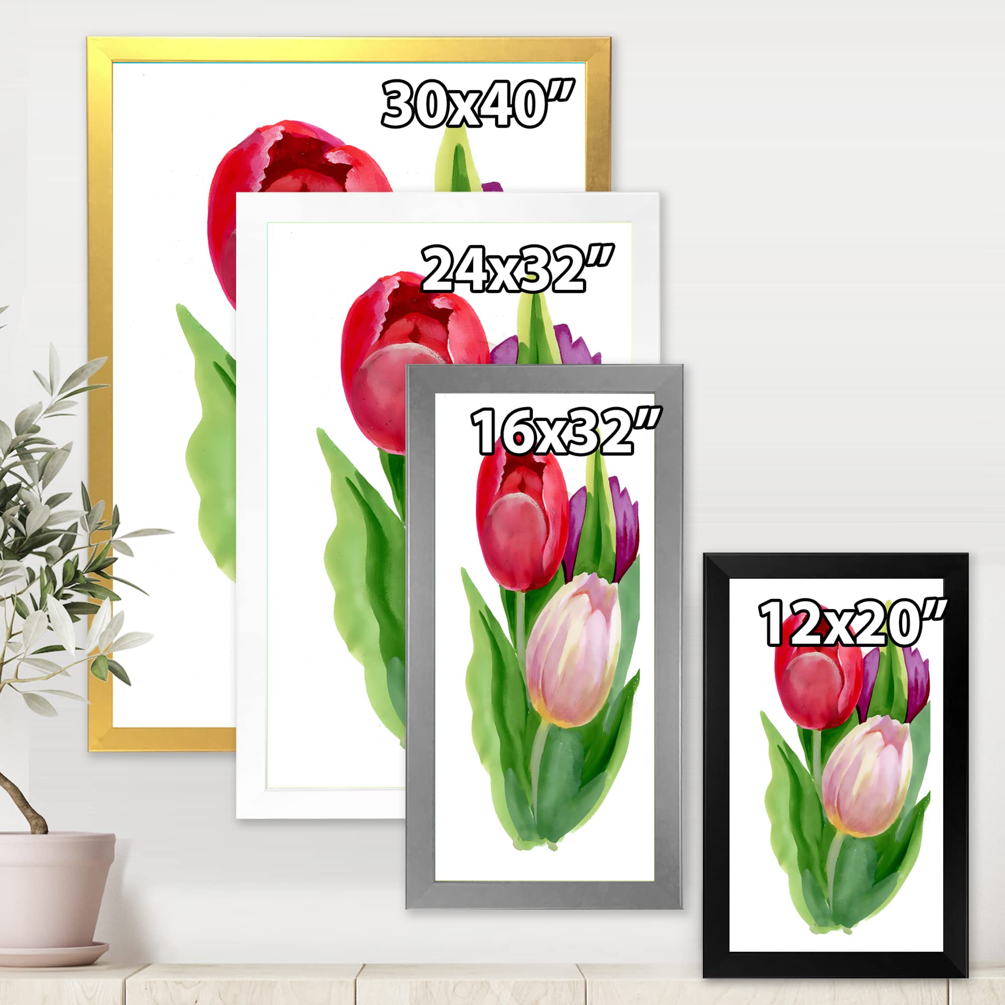 DesignQ Beautiful Tulip Flowers Traditional Framed Wall Art - Hand Painted Canvas Floral Decor for Living Room, Bedroom, Office - Perfect Home Decor Gift for Housewarming, Wedding & Birthday