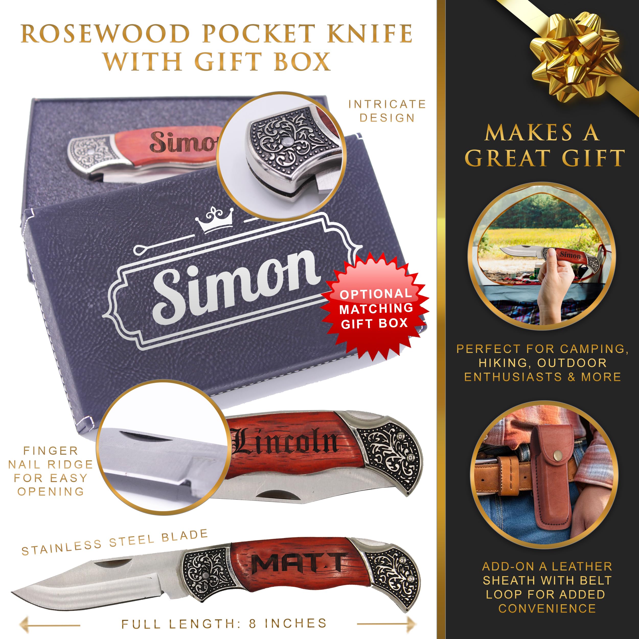 Personalized Rosewood Handle Pocket Folding Knife - Custom Engraved Monogram Gift for Wedding Groomsmen, Best Man & Bridesmaids - Perfect for Outdoor Adventures, Camping & Everyday Carry (EDC)