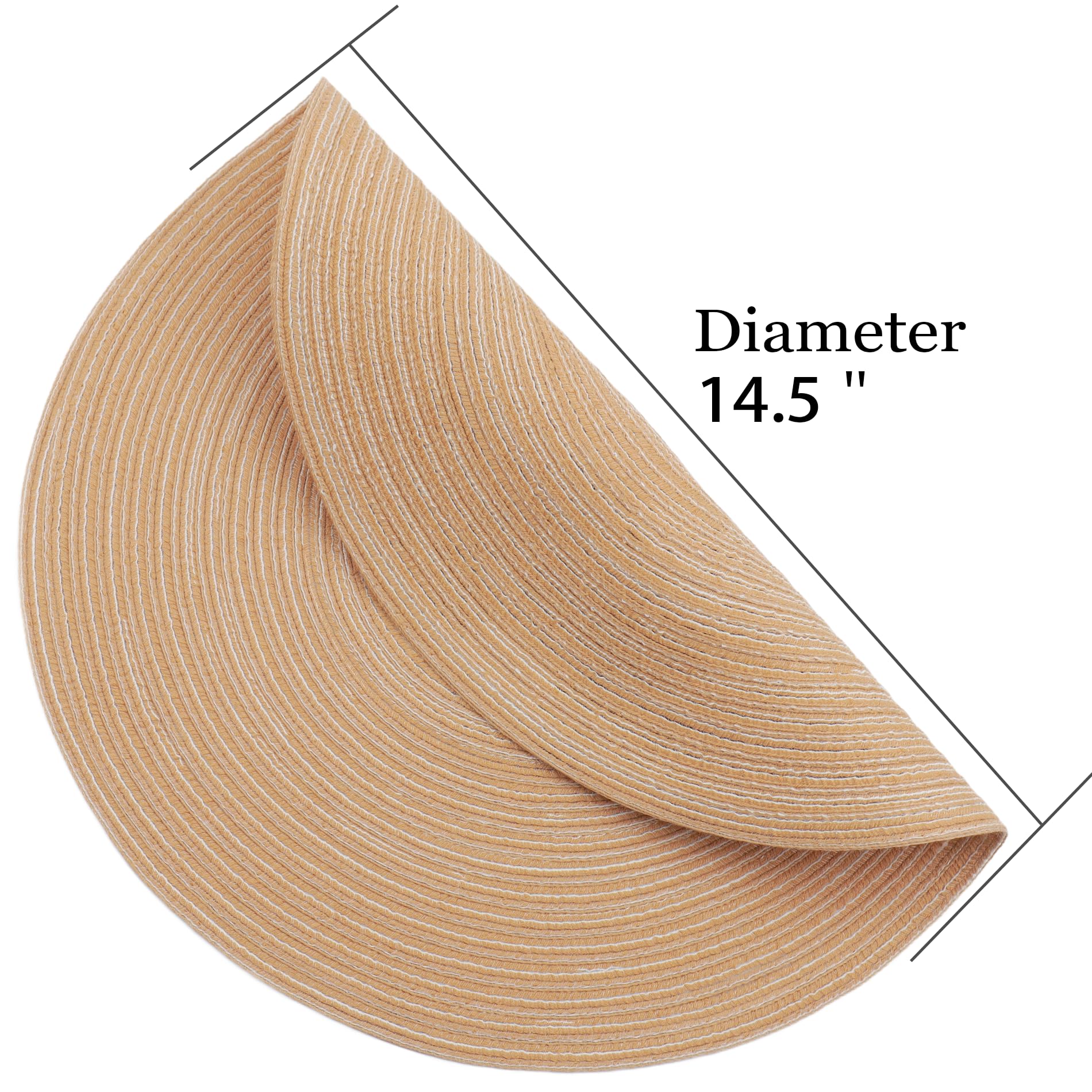 6-Pack Braided Round Placemats - 14.5 Inch Woven Washable Non-Slip Table Mats for Kitchen & Dining - Heat Resistant Natural Fabric Placemats for Indoor/Outdoor Use - Perfect for Dinner Parties, BBQs, and Everyday Meals (Beige)