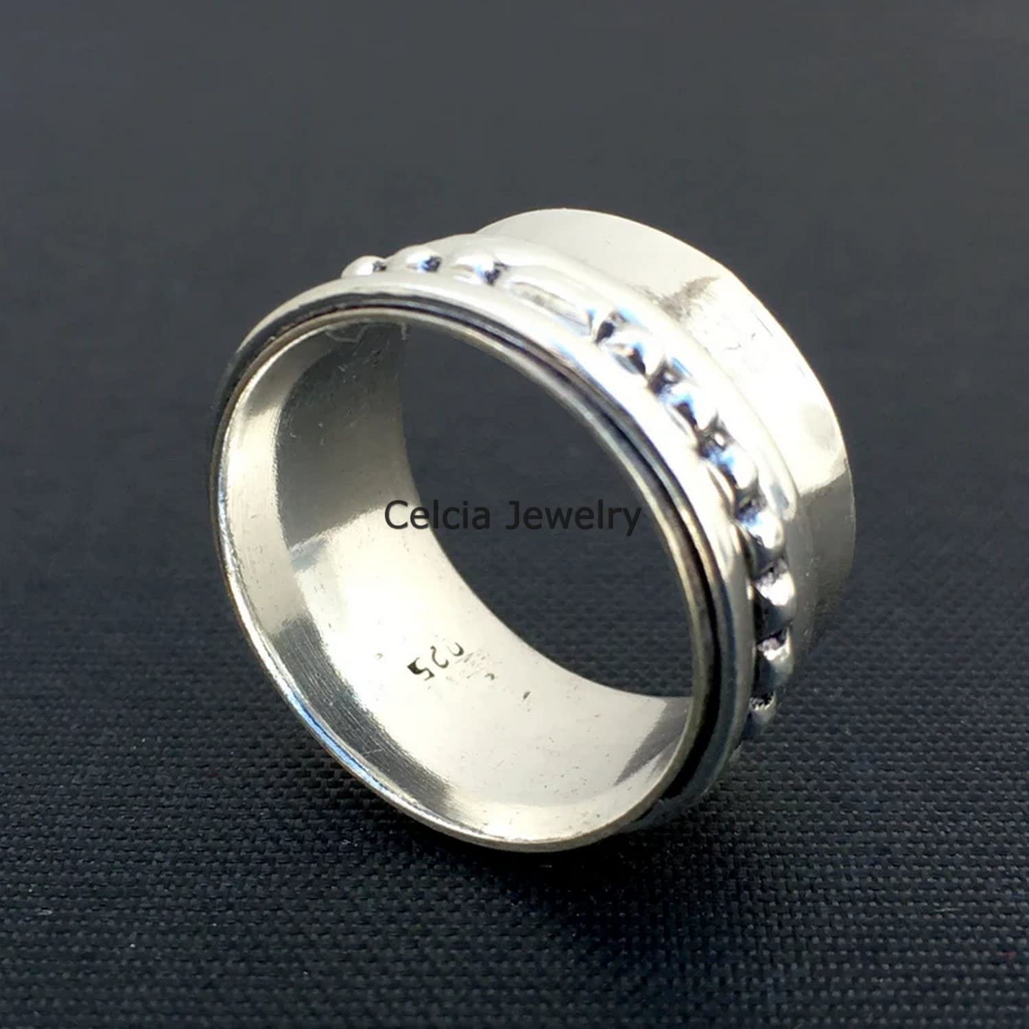 925 Sterling Silver Anxiety Spinner Ring for Women & Men - Unisex Fidget Spinner Ring for Stress Relief, Meditation & Yoga - Boho Worry Ring, Thumb Ring - Perfect Mothers Day Gift (Size 7) - Ideal for Anxiety Relief, Office Stress & Mindfulness Practice