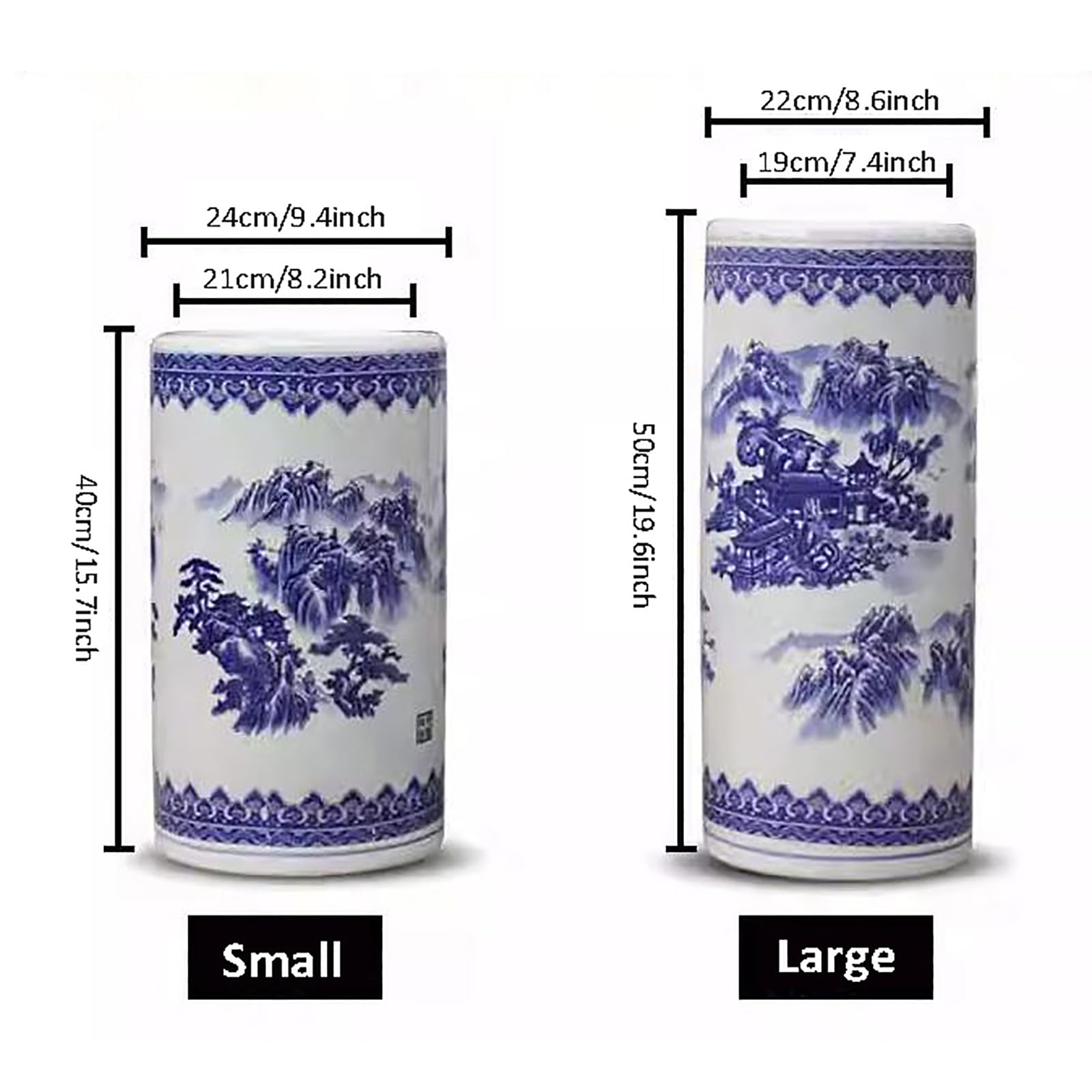 Blue & White Floral Porcelain Umbrella Stand - Traditional Free-Standing Entryway Organizer for Long/Short Umbrellas & Walking Sticks | Perfect for Home, Office & Garden Decor
