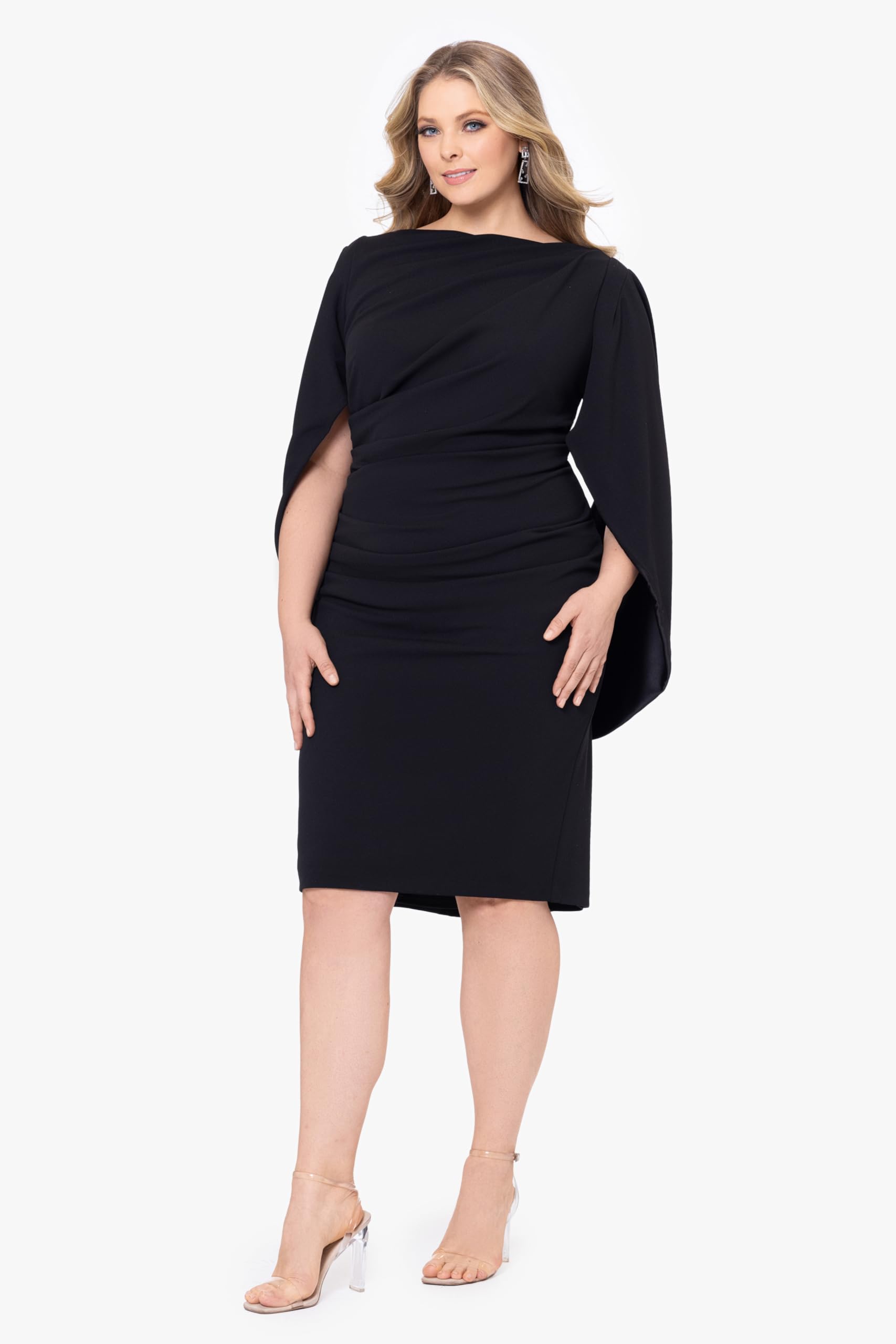 Betsy & Adam Women's Plus Size Cowl Neck Midi Scuba Crepe Dress - Elegant Formal & Cocktail Party Wear for Curvy Women