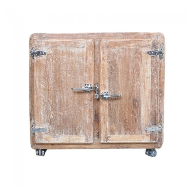 Reclaimed Wood Small Sideboard Buffet Cabinet - Rustic Whitewash Finish for Kitchen, Dining Room, or Entryway Storage | Vintage Style Fridge Door Cabinet for Home Decor