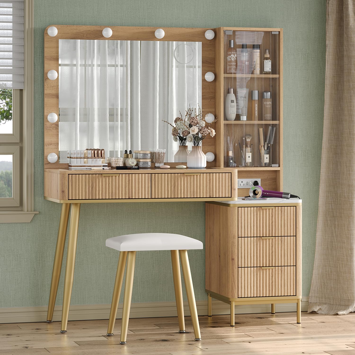Fluted Makeup Vanity Desk with HD Lighted Mirror - 48