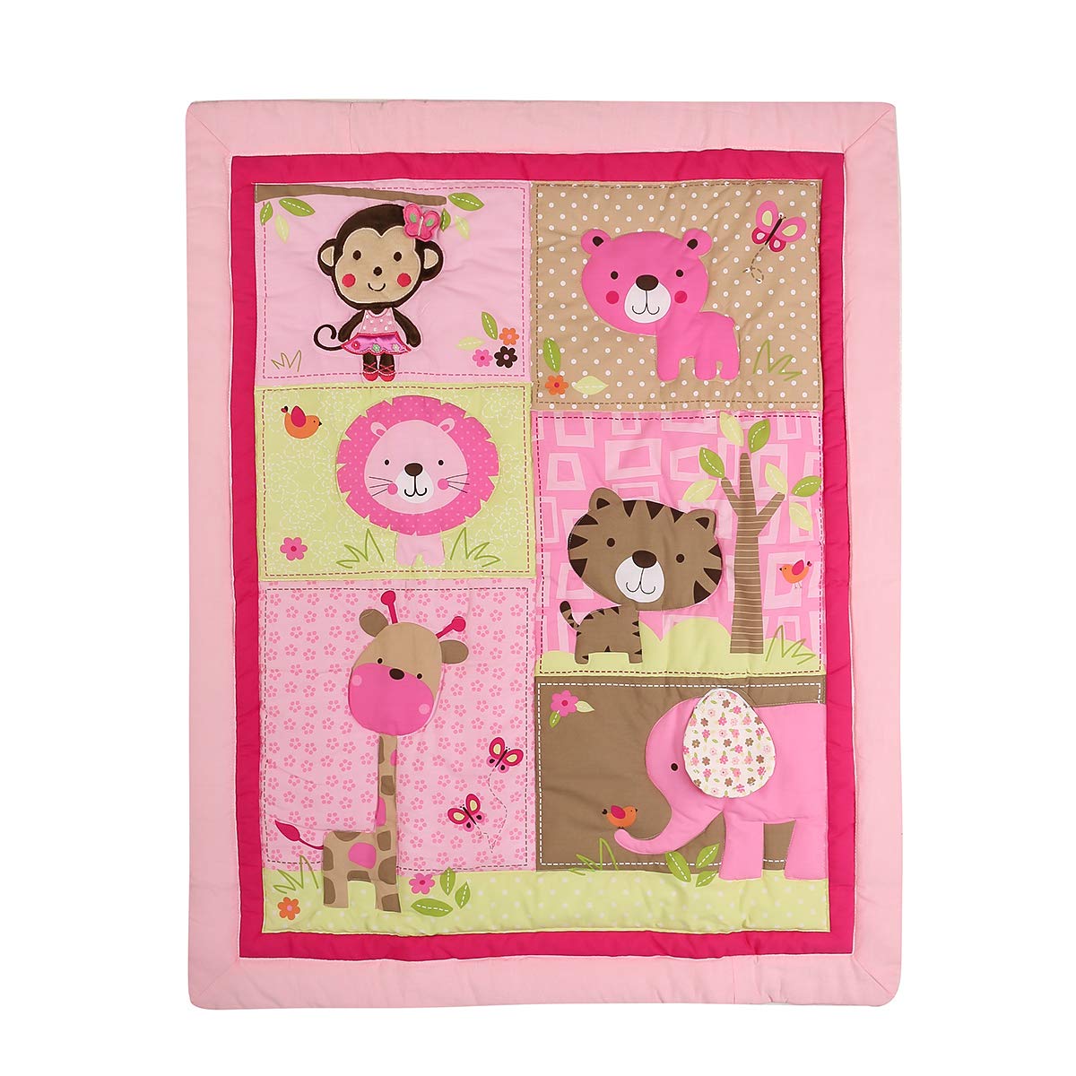 Brandream Pink Jungle Elephant Safari Crib Bedding Set for Girls - 5 Piece Nursery Comforter Set with Fitted Sheet, Crib Skirt & Pillowcase - Perfect for Baby Shower Gifts & Nursery Decor