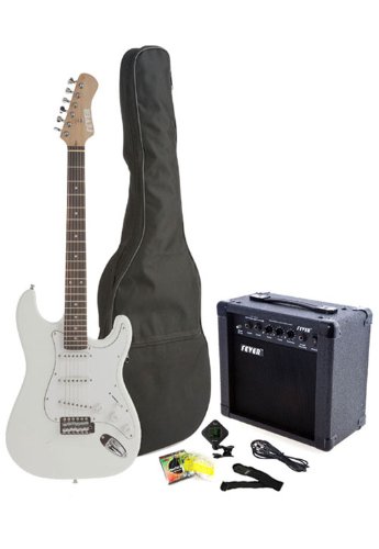 Premium Full Size Electric Guitar Starter Kit - 20W Amplifier, Gig Bag, Tuner, Cable, Strap & Strings (White) - Perfect for Beginners, Practice & Live Performances
