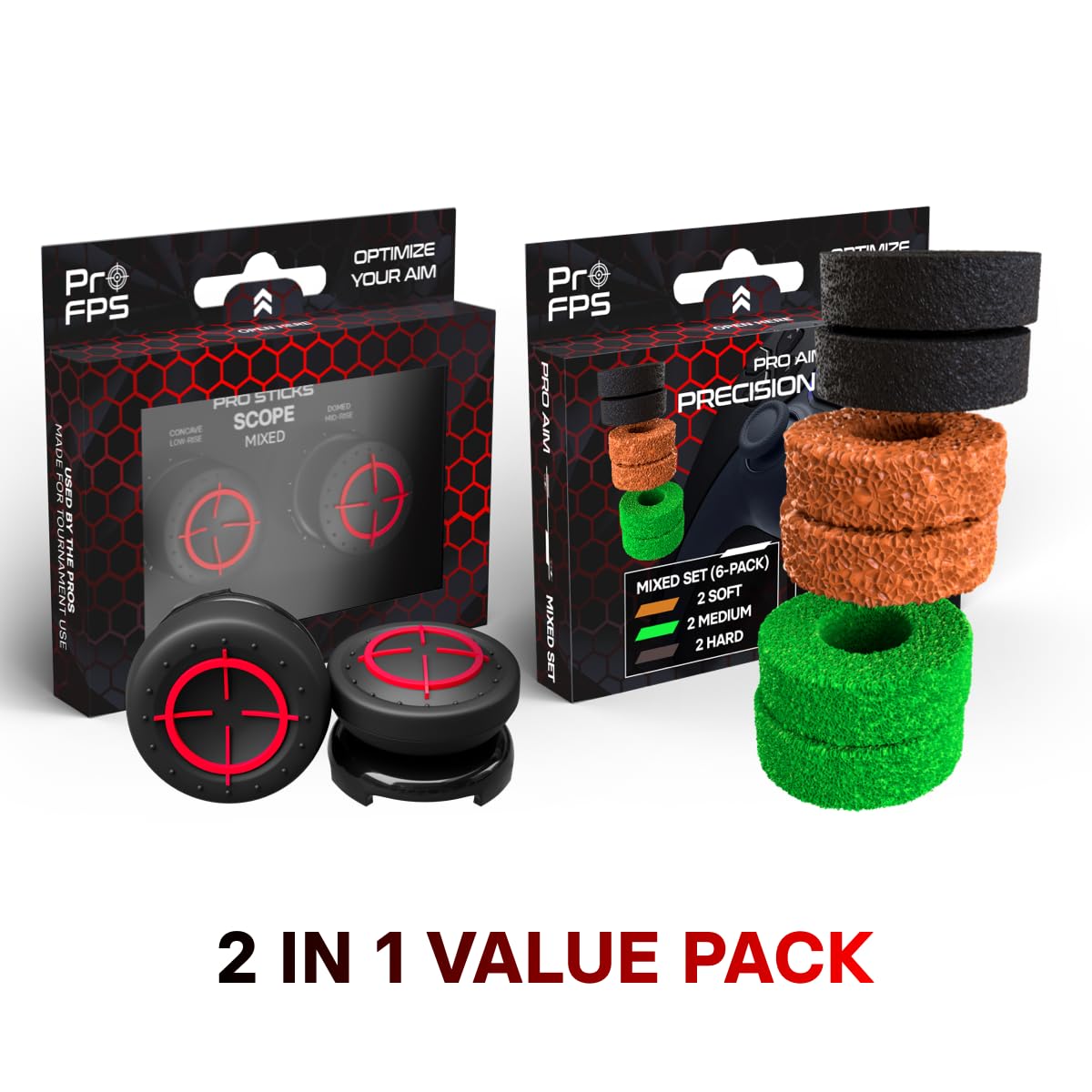ProFPS PS5 Controller / PS4 Controller Gaming Accessory - 6X Precision Rings & 2X Mixed Thumbstick PS5 Duo Pack - Aim Assist & Aimbot Accessories for PS5 & PS4 - Perfect for FPS Gaming & Competitive Play