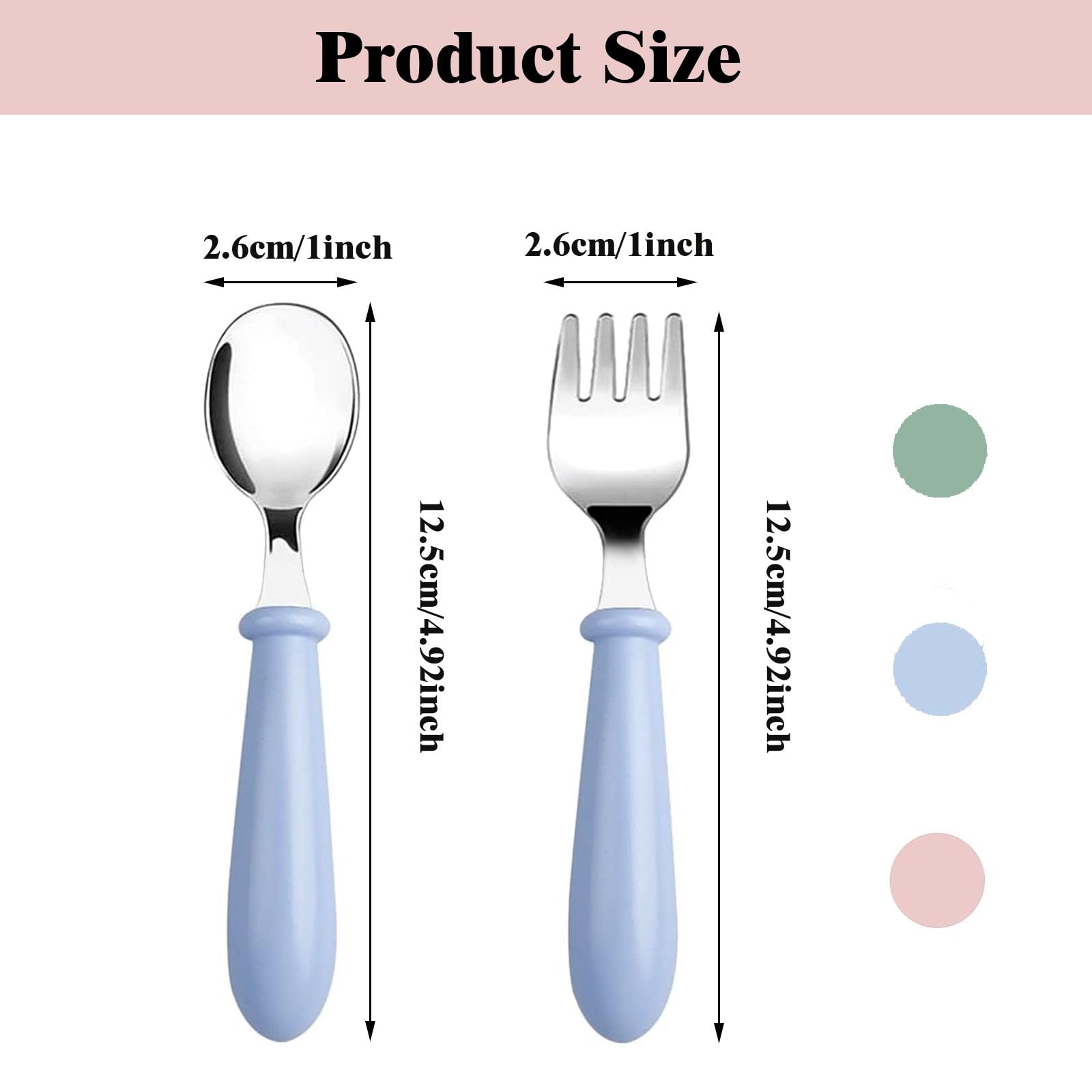 12-Piece Toddler Cutlery Set with Round Handles - 6 Safe Forks & 6 Child-Sized Spoons (Pink, Blue, Green) for Kids Self-Feeding | Perfect for Daycare, Home Use & Travel