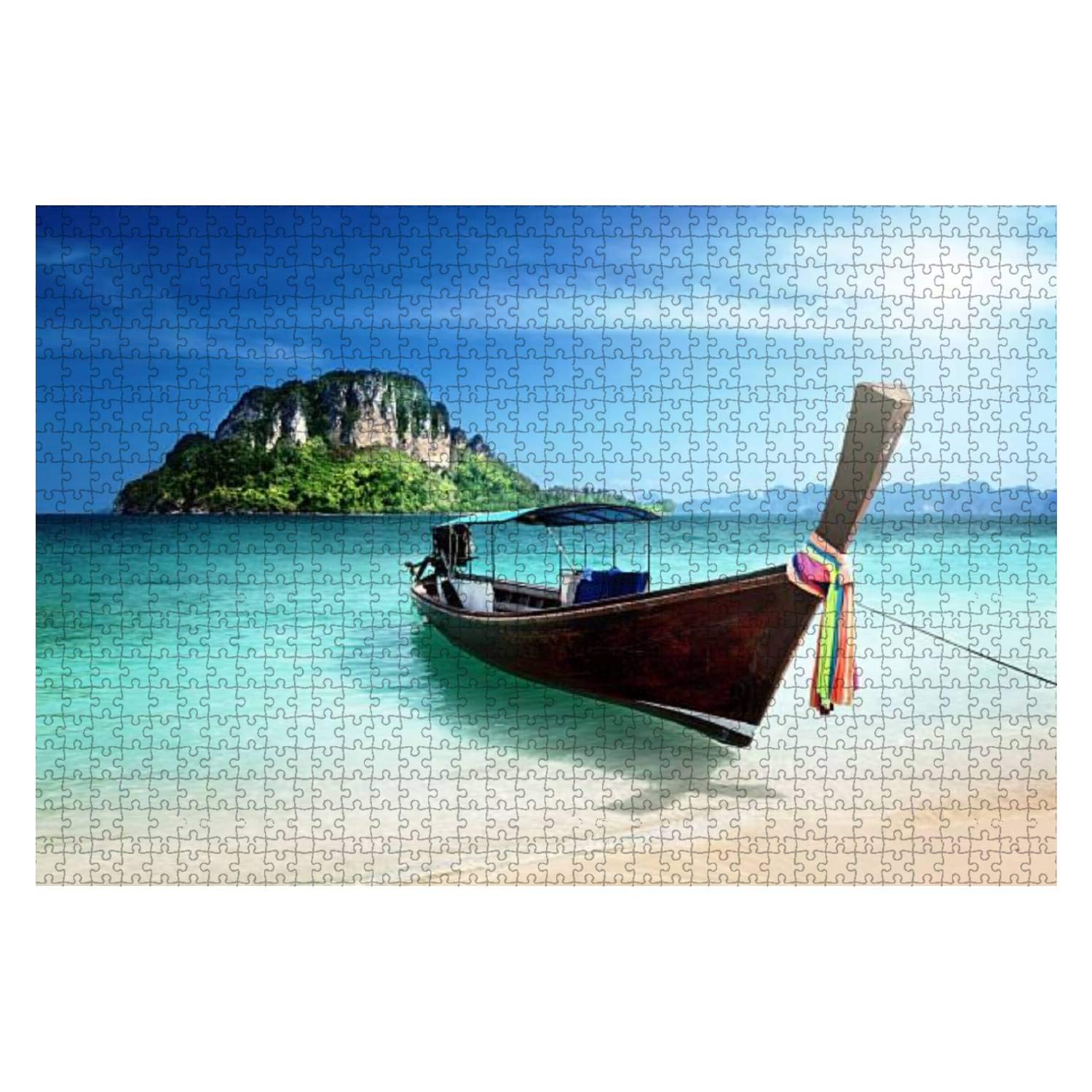 1000 Piece Wooden Jigsaw Puzzle - Long Boat and Poda Island Thailand Scenery - Educational Puzzle for Adults & Kids - Stress Relief Game - Perfect for Family Game Night, Classroom Activities & Mental Relaxation