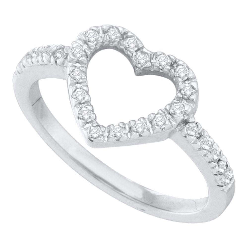 14K White Gold Women's Round Diamond Heart Outline Ring - 1/5 CTTW, Elegant Minimalist Jewelry for Valentine's Day, Anniversary & Romantic Gifts
