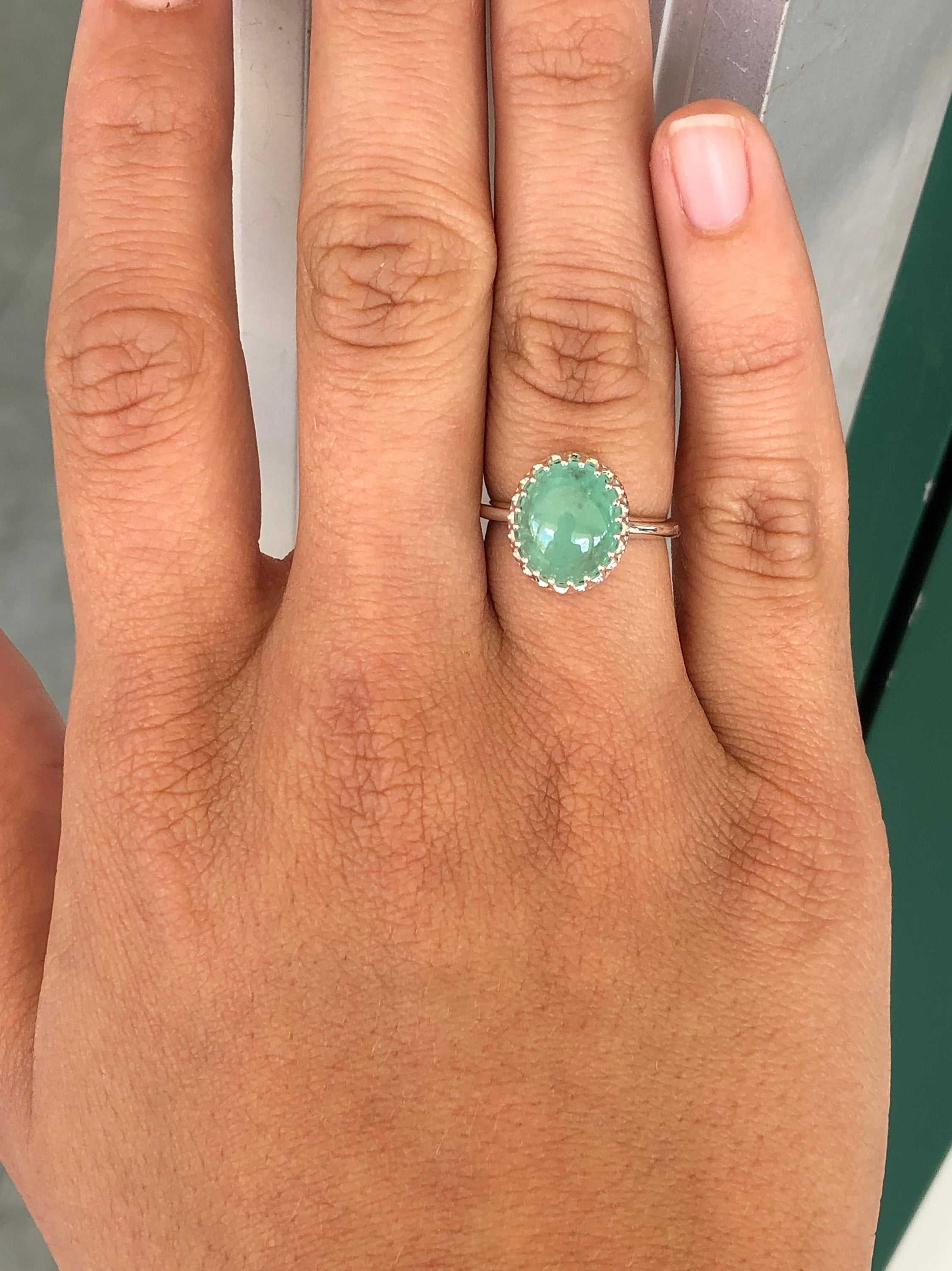 3.70 Carat Natural Cabochon Emerald Solitaire Sterling Silver Engagement Ring for Women - Perfect for Proposals, Weddings & Anniversary Gifts